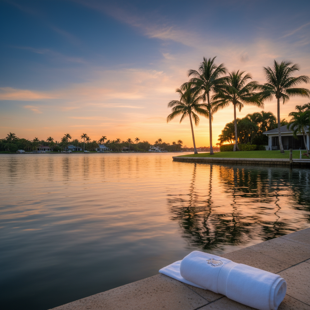 Luxury South Florida waterfront property at golden hour