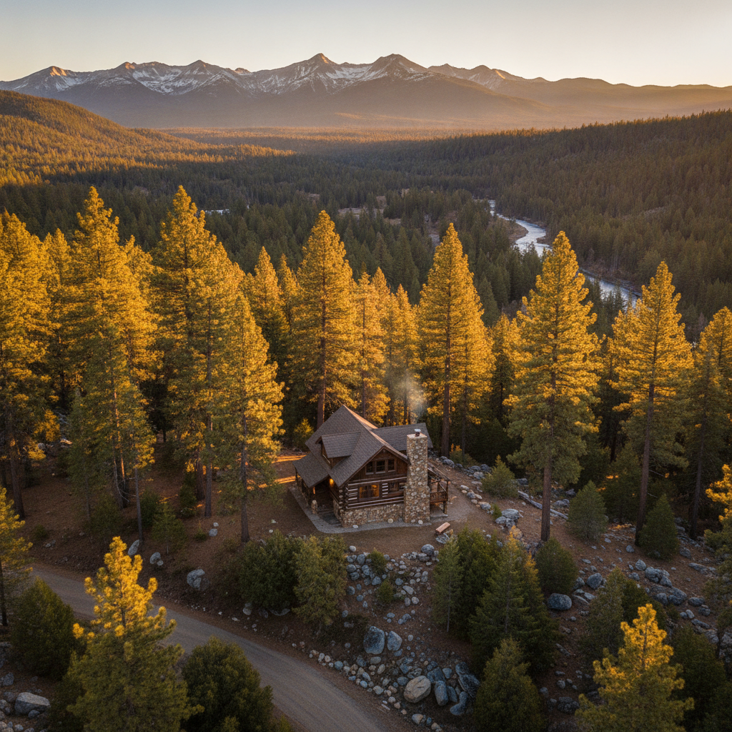 Mountain cabin nestled among pine trees near Yosemite