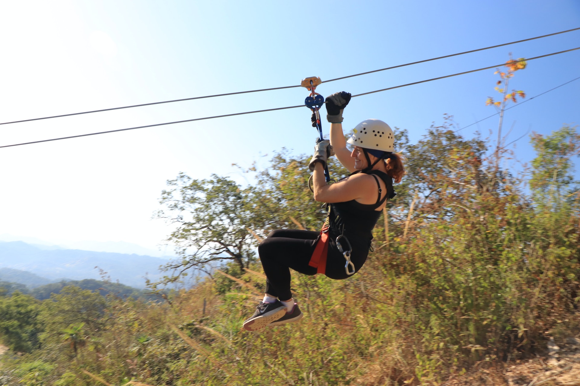 woman zip lining
