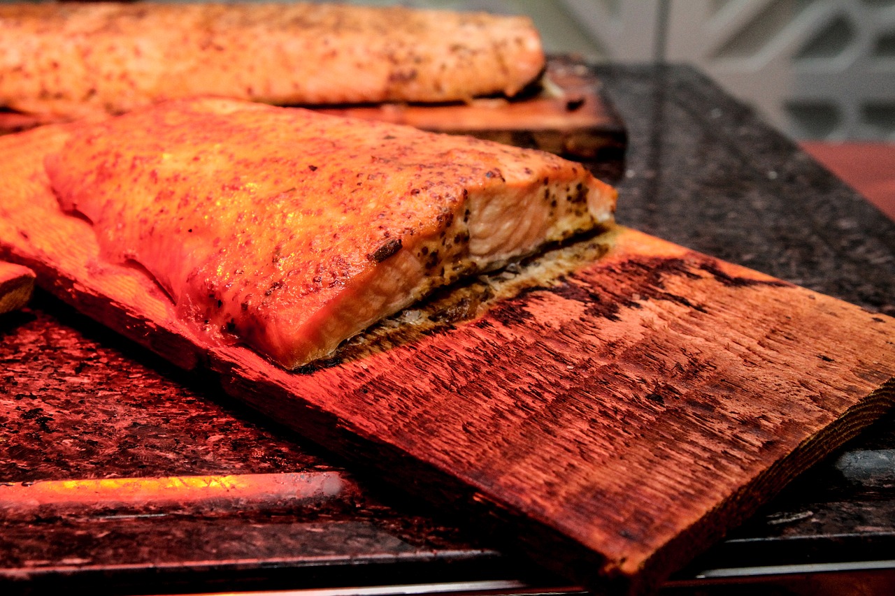 Cedar plank salmon at Ken & Sue's