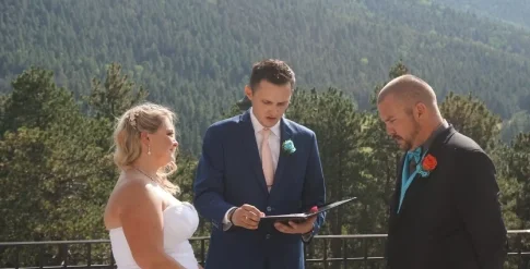 Elopement ceremony at Arrowhead Manor with mountain views
