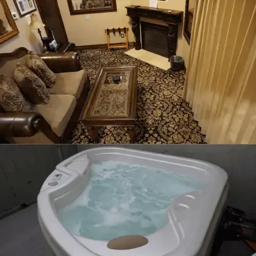 Lion's Den Suite private deck and hot tub with mountain views at Arrowhead Manor