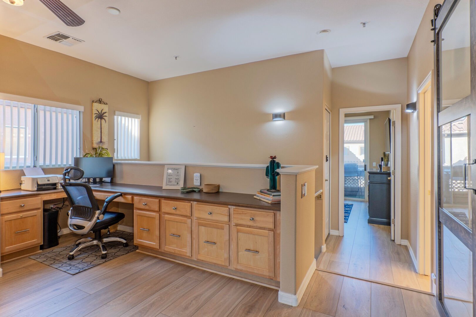 Home office with built-in desk