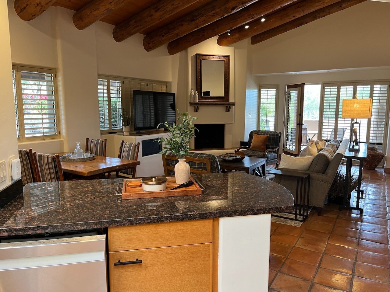 Arizona vacation rental interior with kitchen island and living area