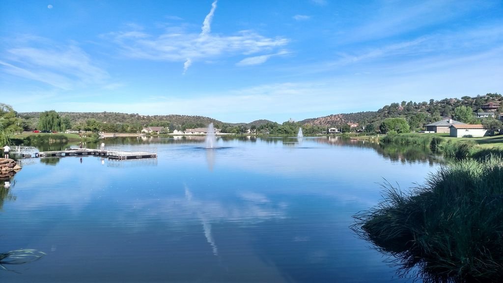 Green Valley Park lake with fountain, Payson
