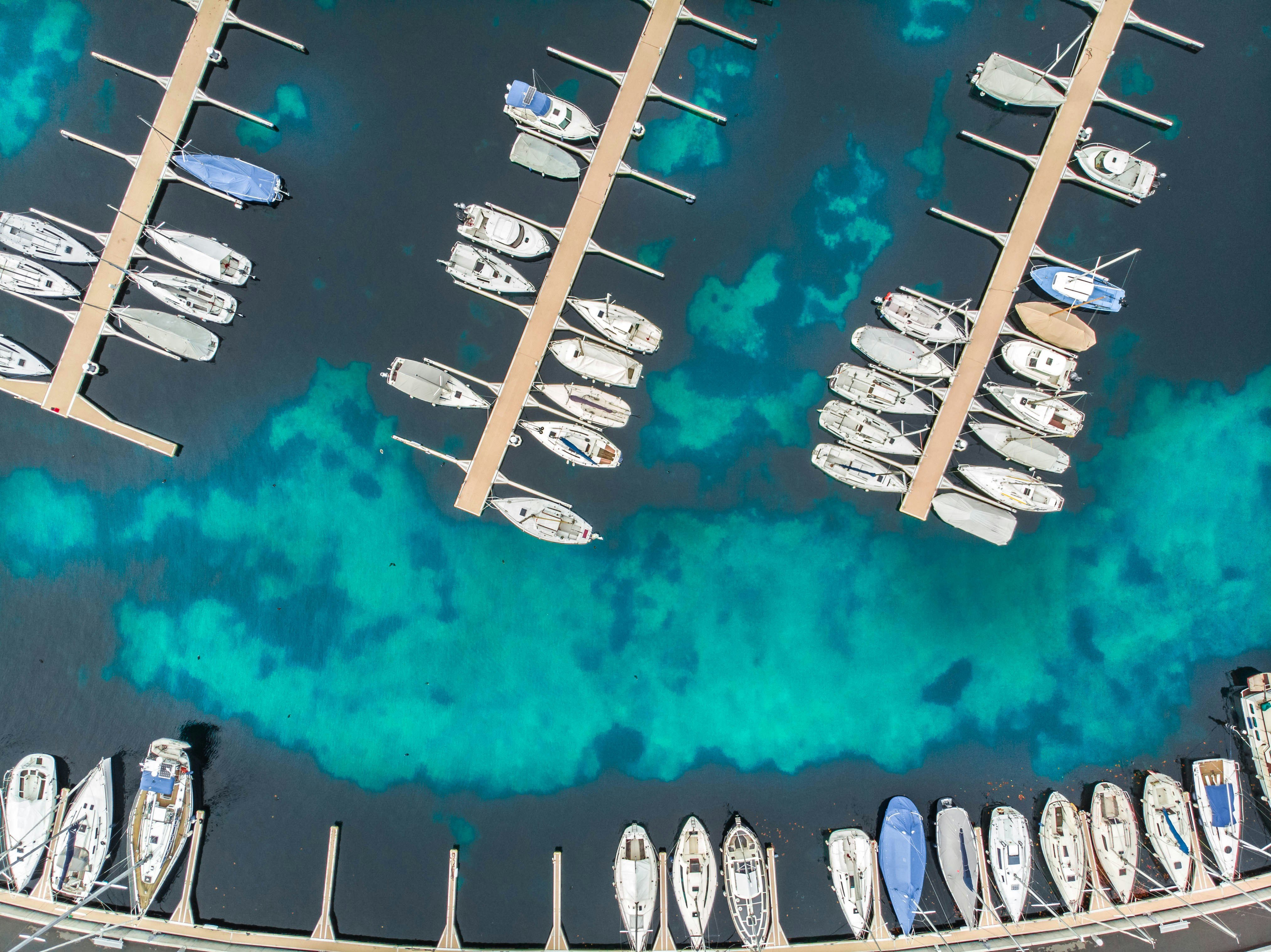 Aerial view of boats at marina