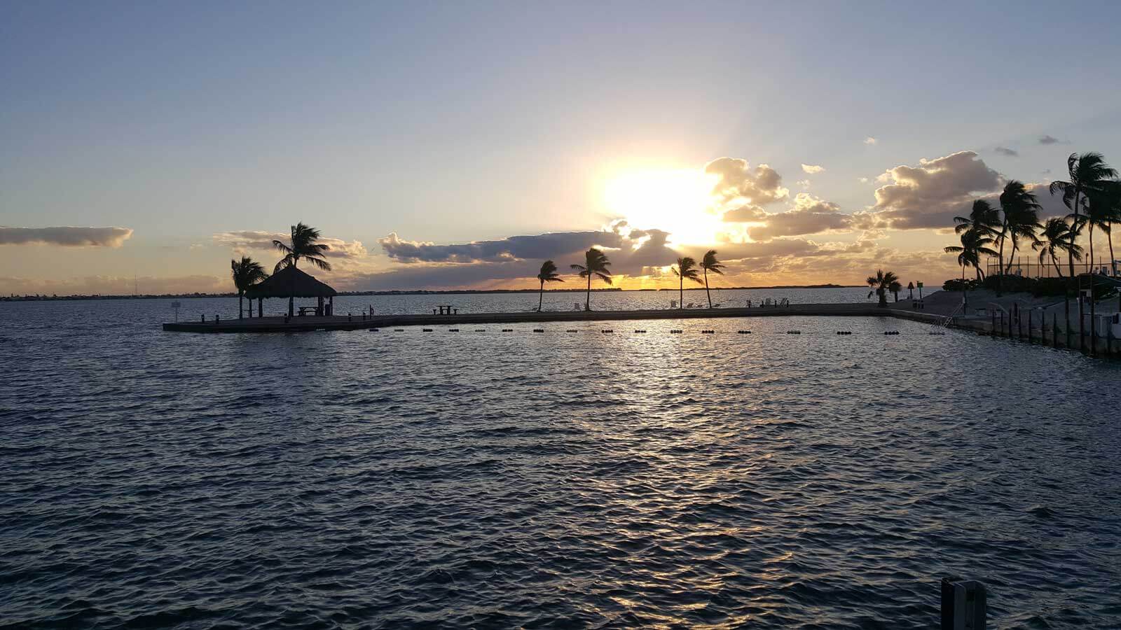 Sunset over the Venture Out swim lagoon, Cudjoe Key
