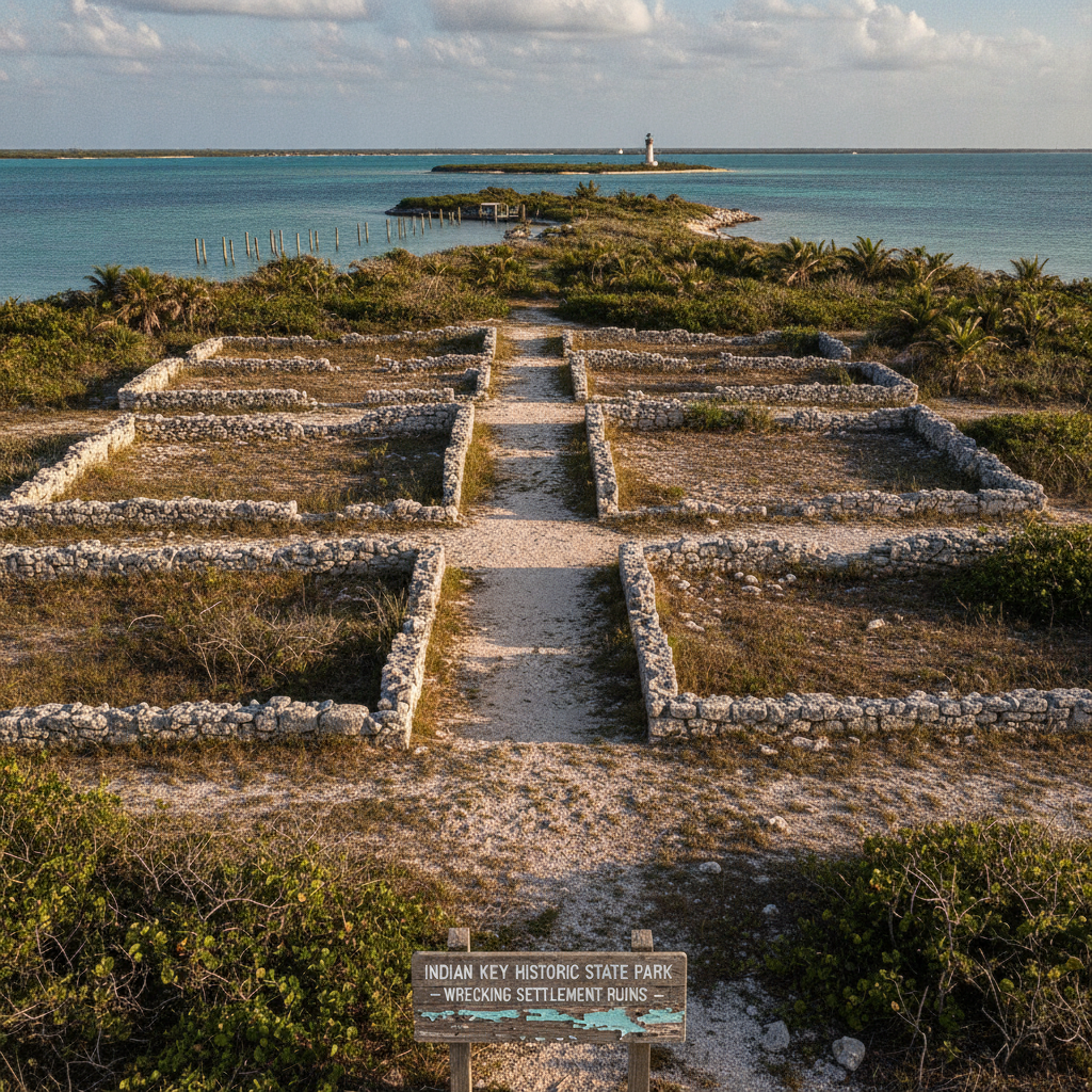 Ruins and cleared street grid of the nineteenth-century wrecking settlement on Indian Key Historic State Park, Islamorada