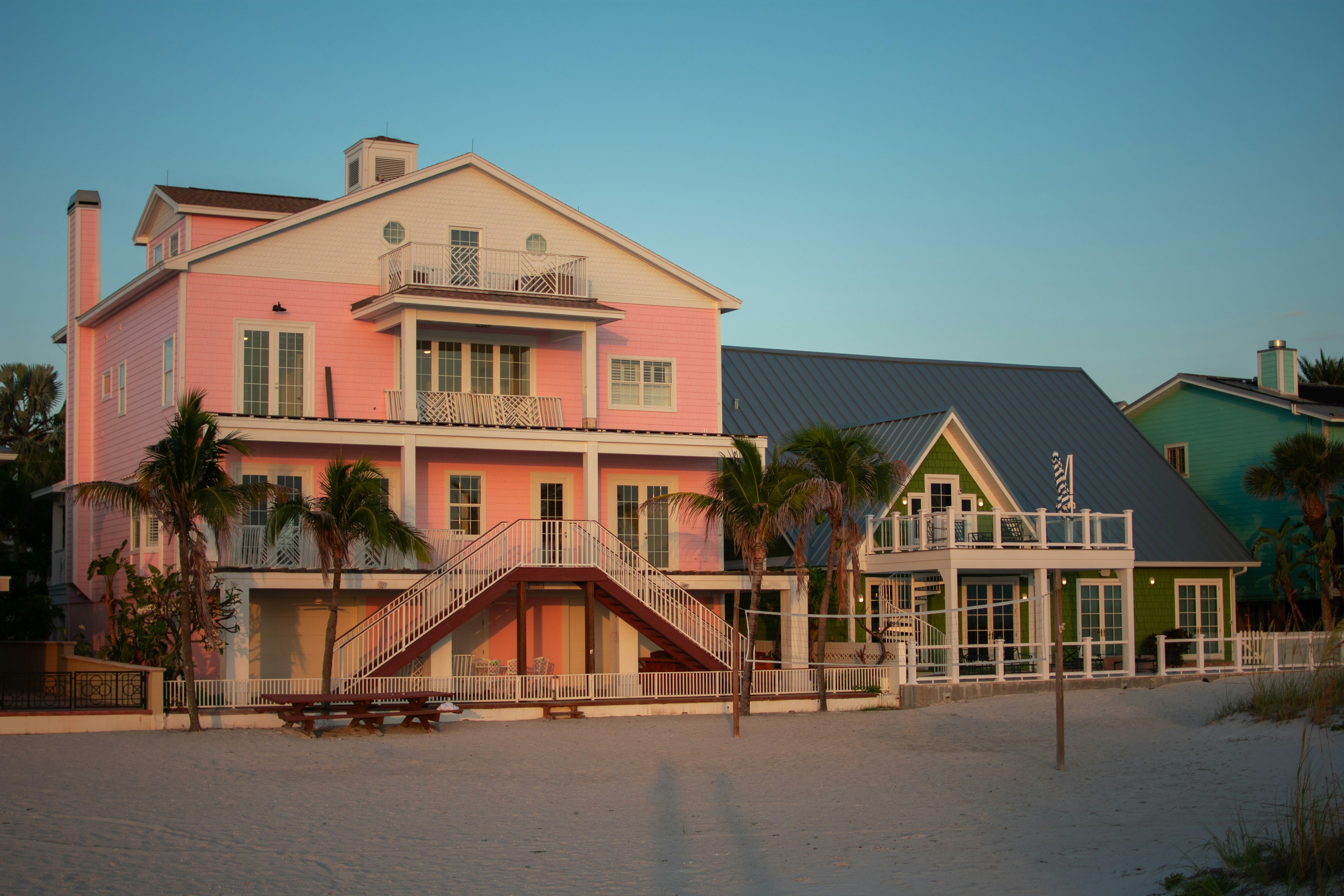 Clearwater beachfront vacation rental homes at golden hour