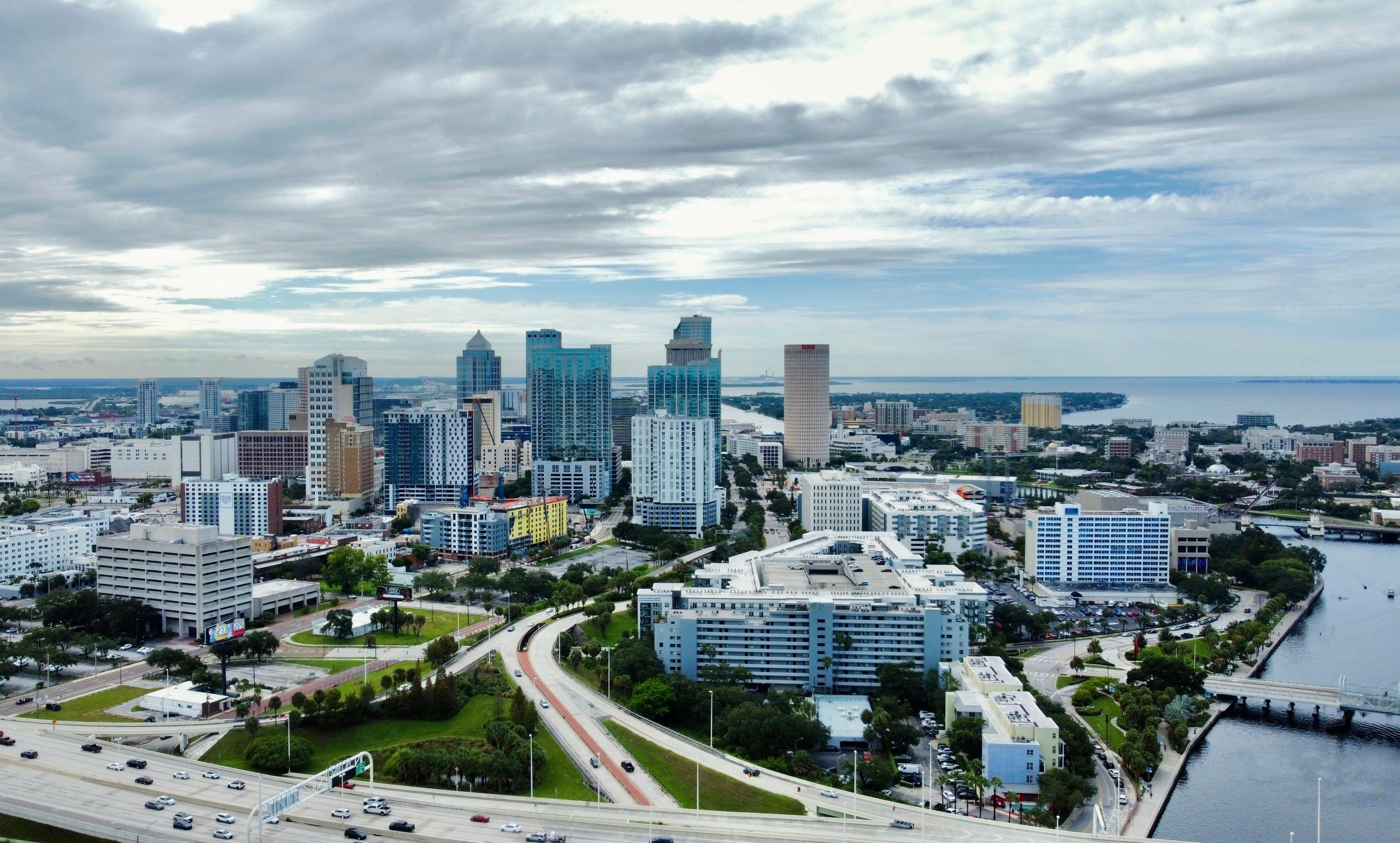 Aerial view of Tampa Bay Florida downtown skyline