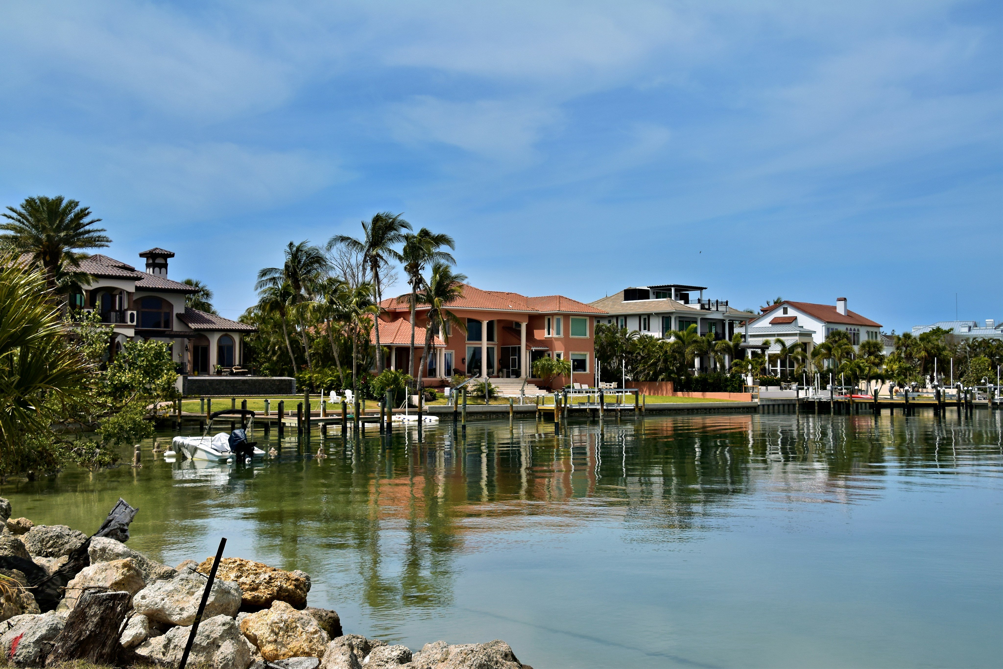 Bradenton Florida waterfront homes reflected in calm water
