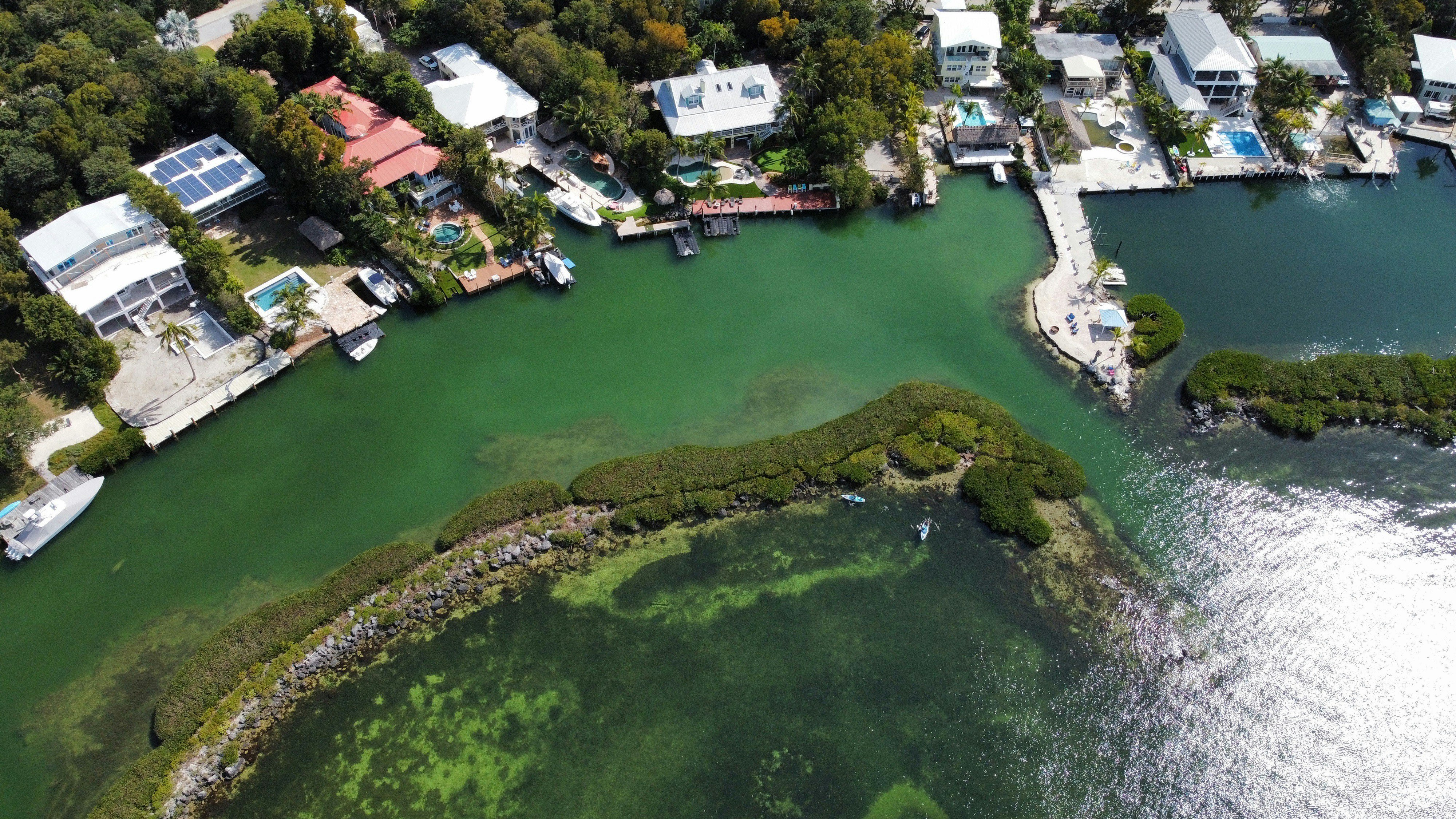 Largo Florida aerial view of waterfront homes and canals