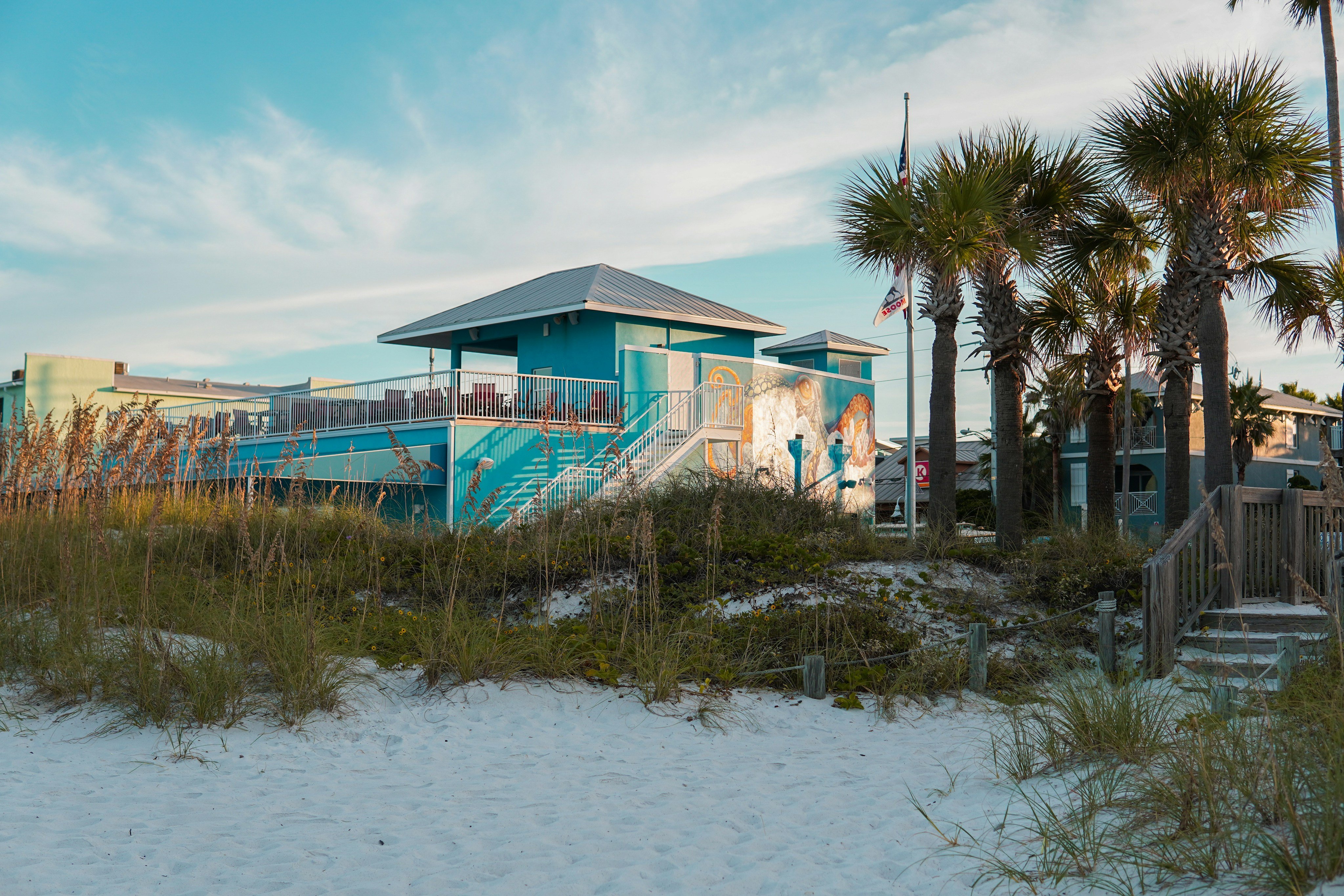 Bradenton Beach Florida beachfront house with palm trees loading=