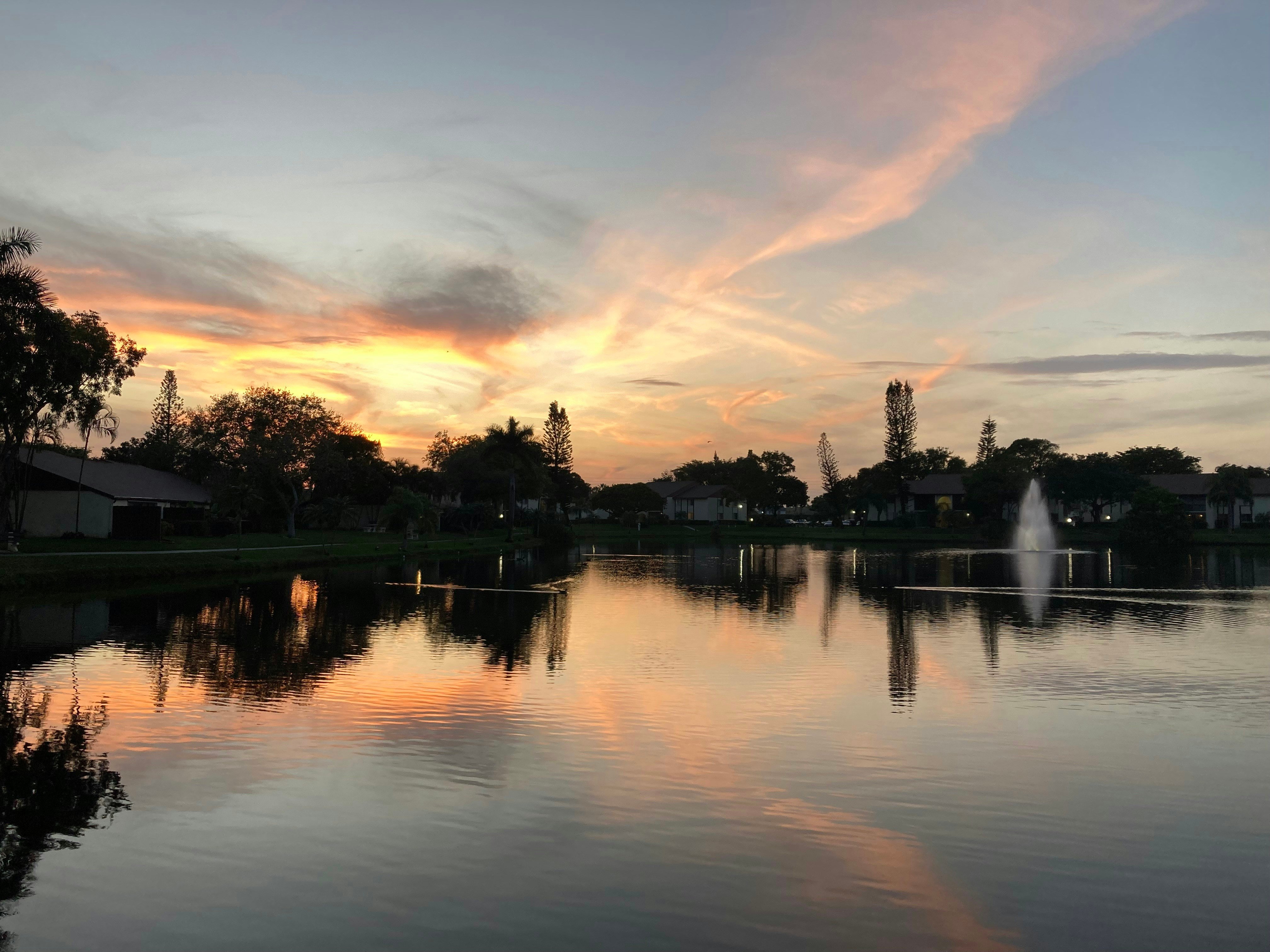 Waterfront park with fountain at sunset, Largo, Florida
