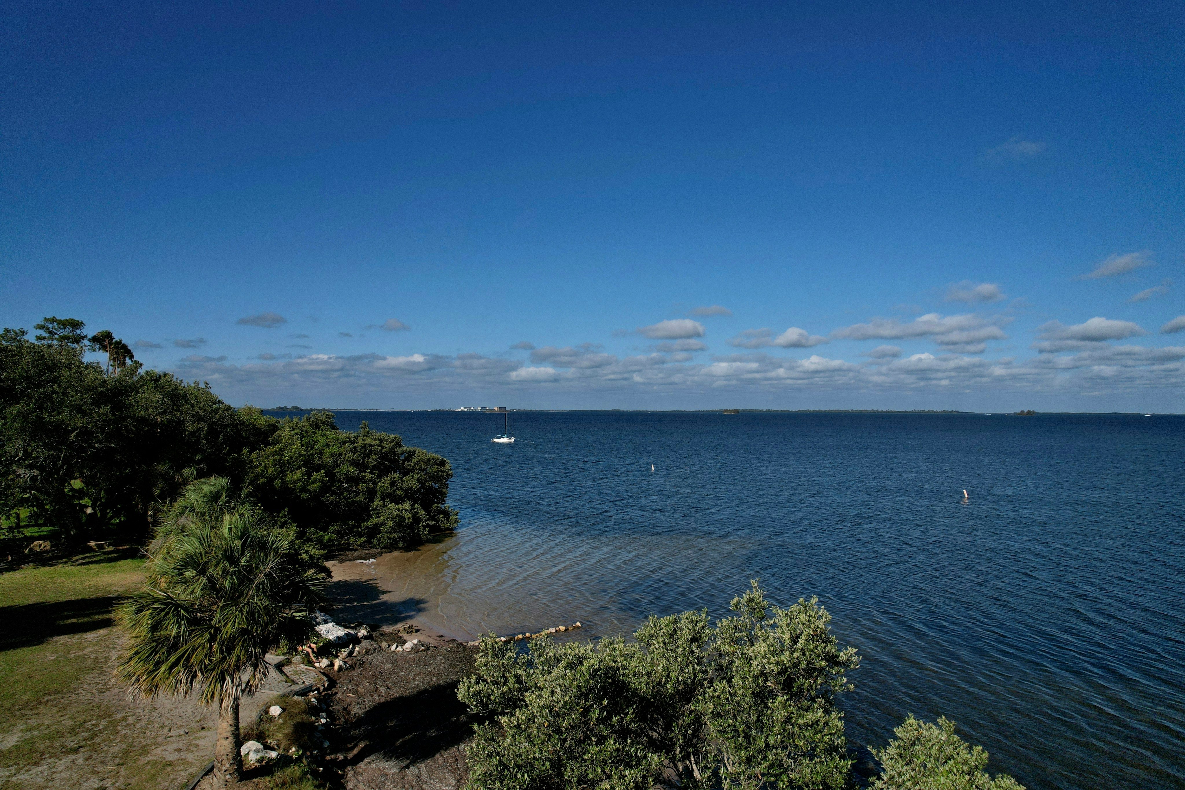 Sailboat on Tampa Bay viewed from Largo, Florida