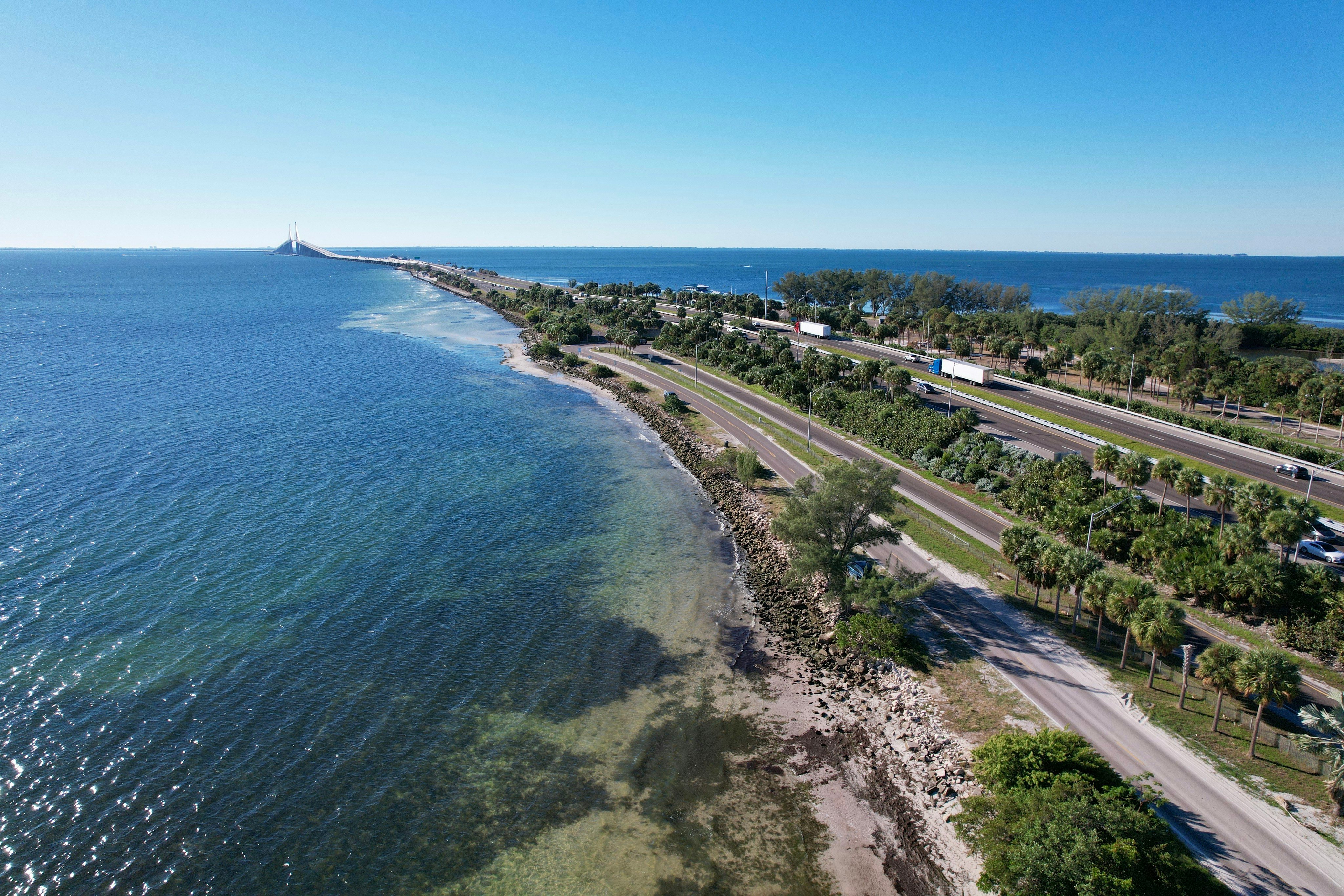 Saint Petersburg Florida Sunshine Skyway Bridge aerial view