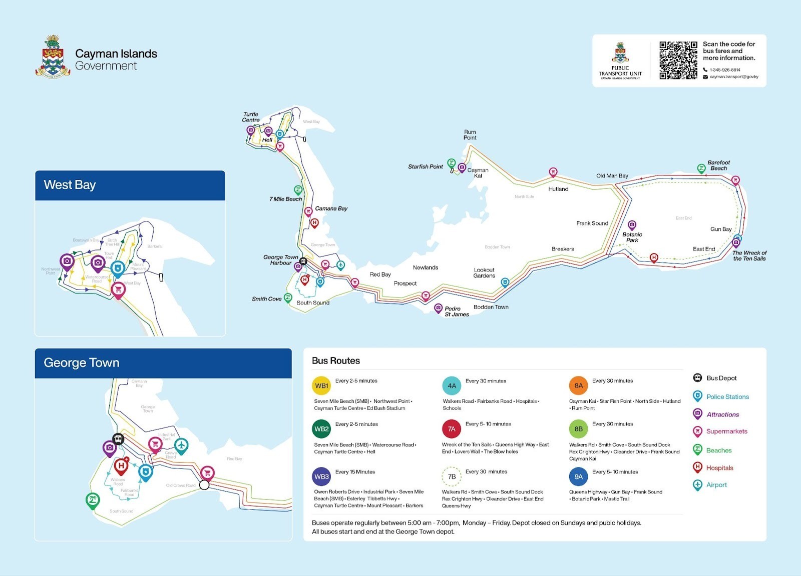 Map of Grand Cayman Island Bus Routes