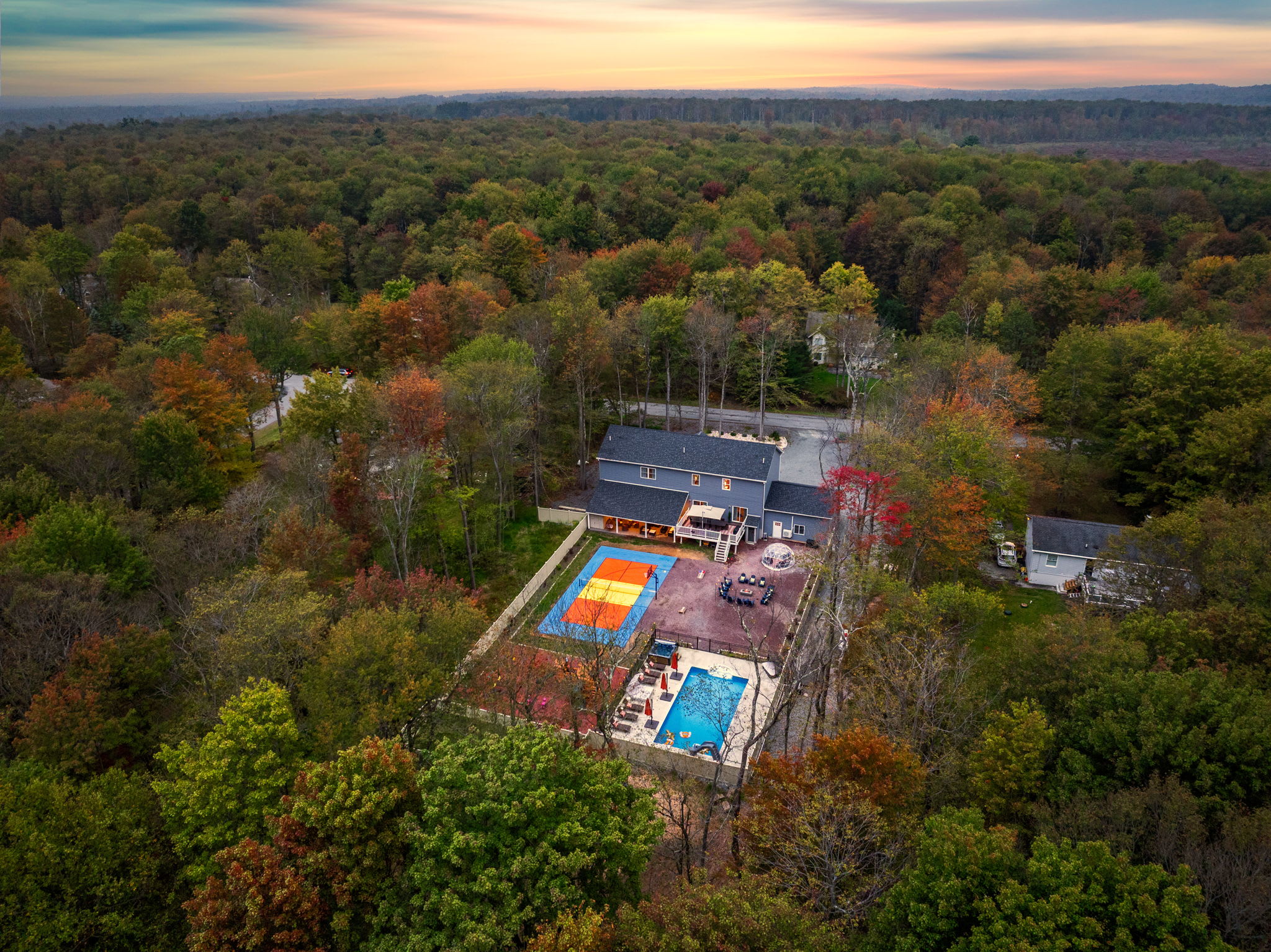 Outdoor pickleball court at The Poconest, designed for friendly competition during a Poconos group getaway