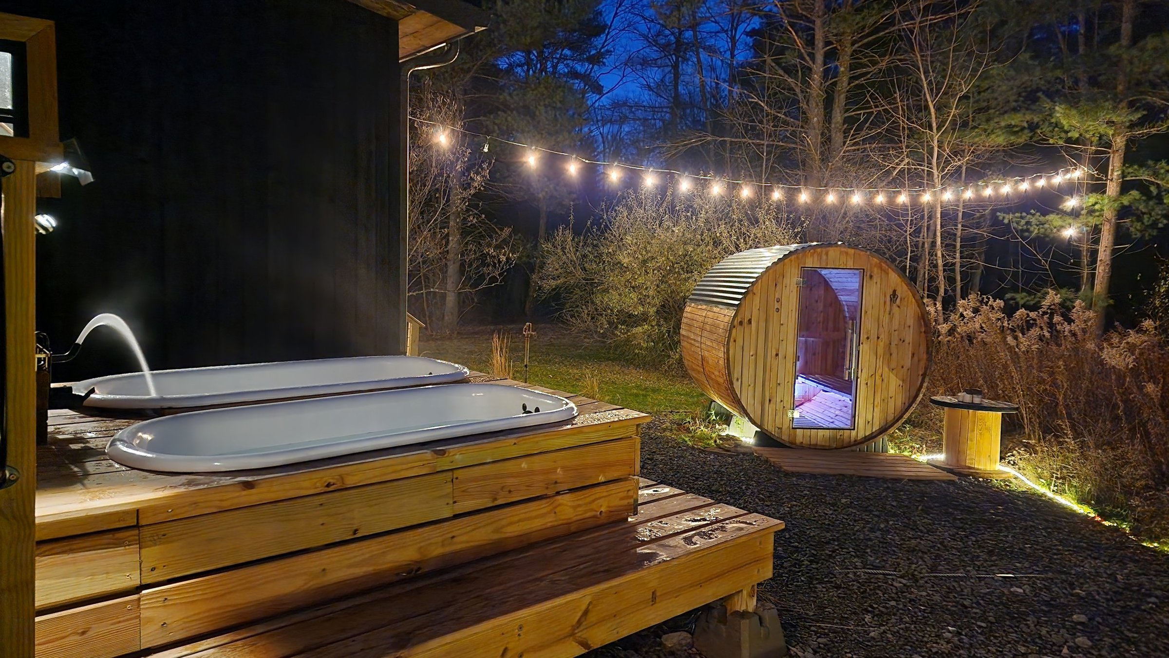 Hideaway Outdoor Spa Tubs and Sauna Night.jpg