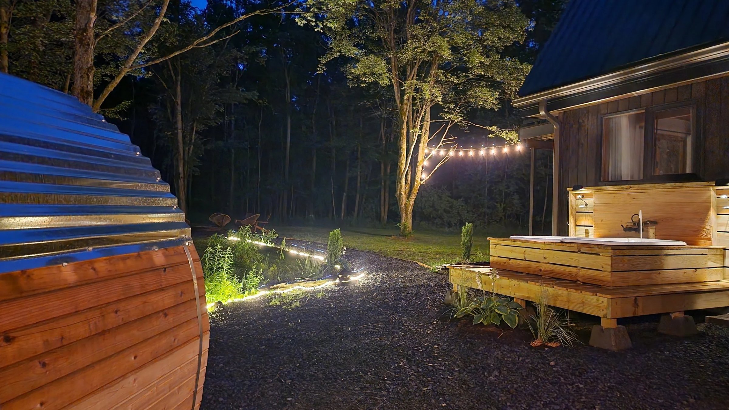 HIdeaway Barrel Sauna and Tubs at NIght.jpg