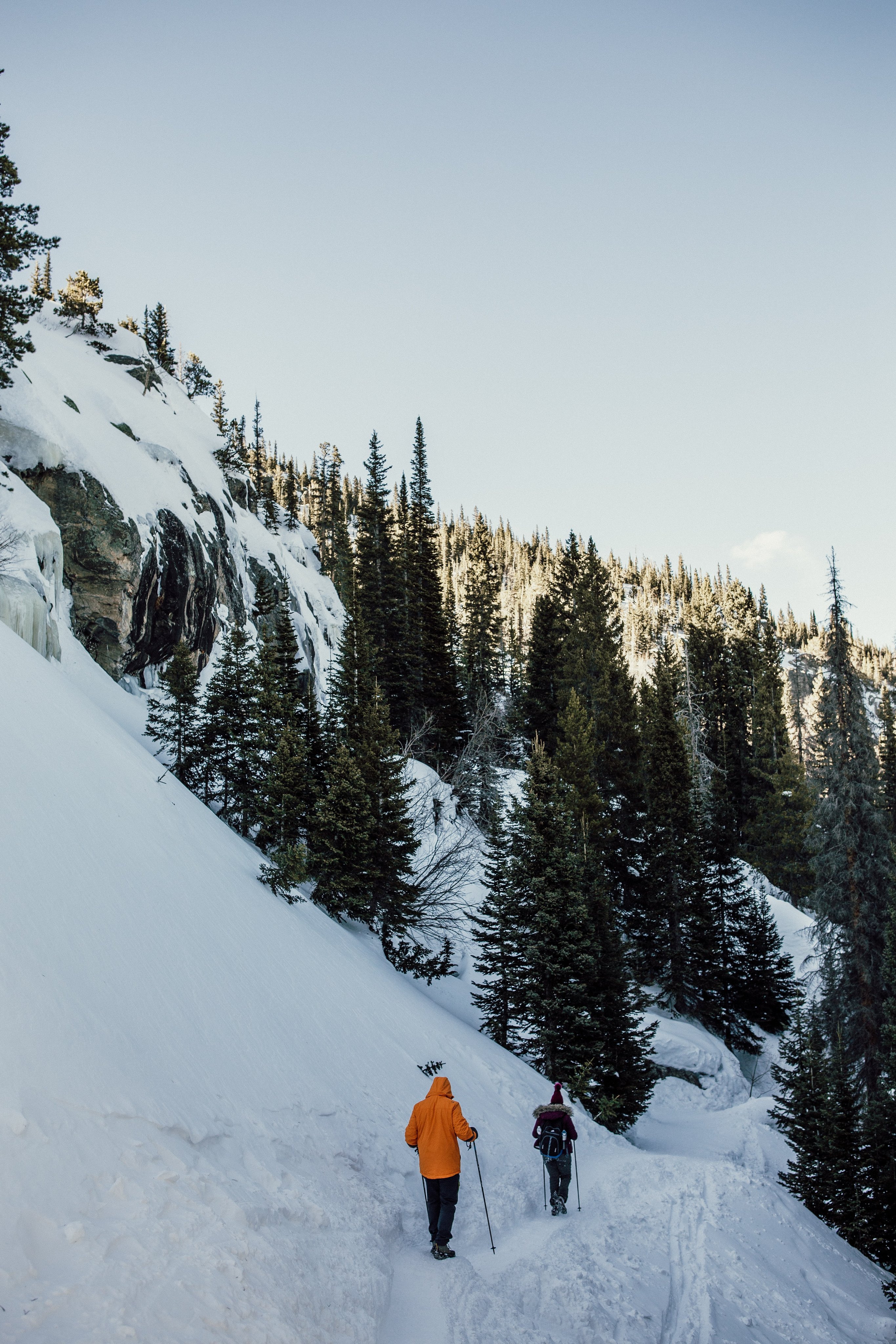 Snowshoers on a mountain trail