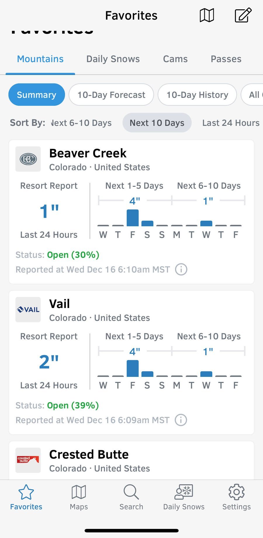 OpenSnow Vail app screenshot