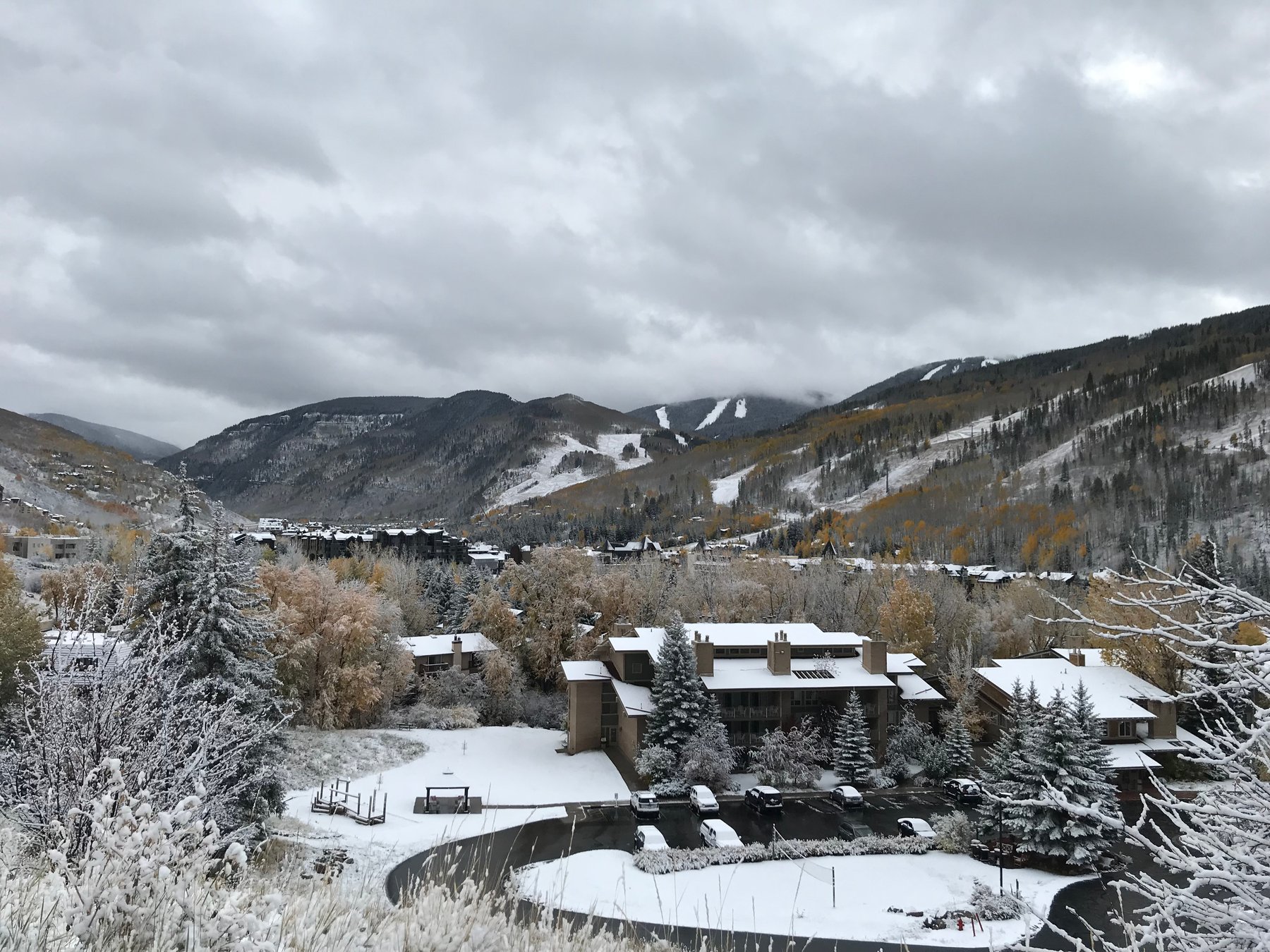 Vail Mountain ski runs looked white on Wednesday Oct.10