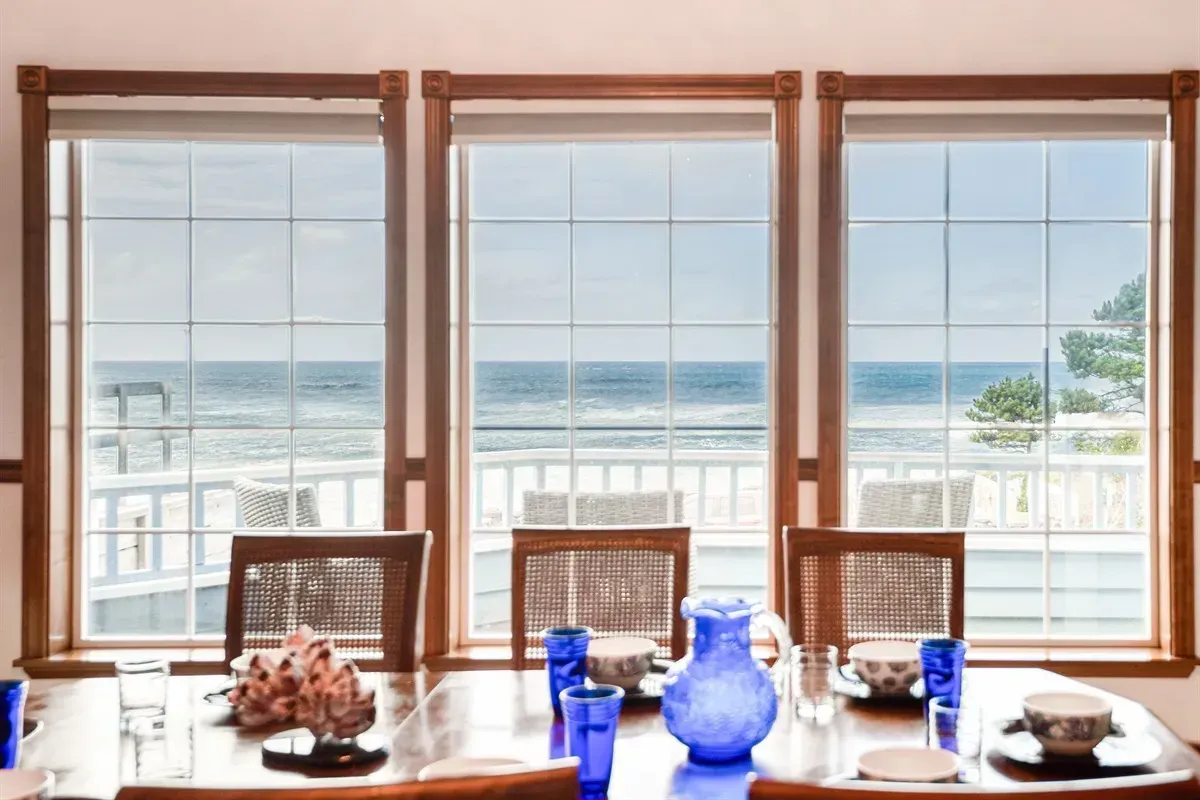 Luxury kitchen and dining space at Whale's Paradise in Depoe Bay