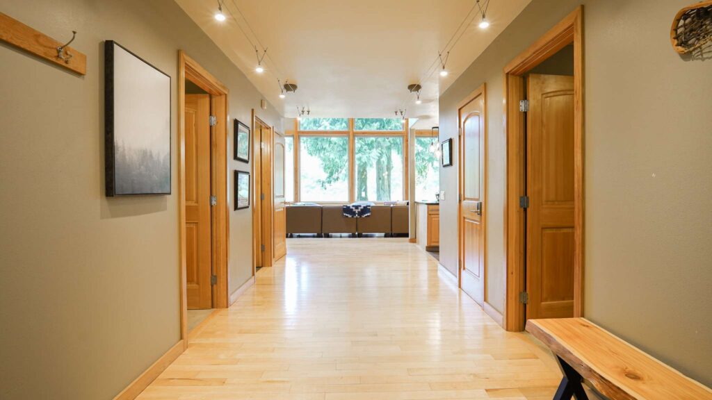 wide, accessible hallway of cabin for mobility devices