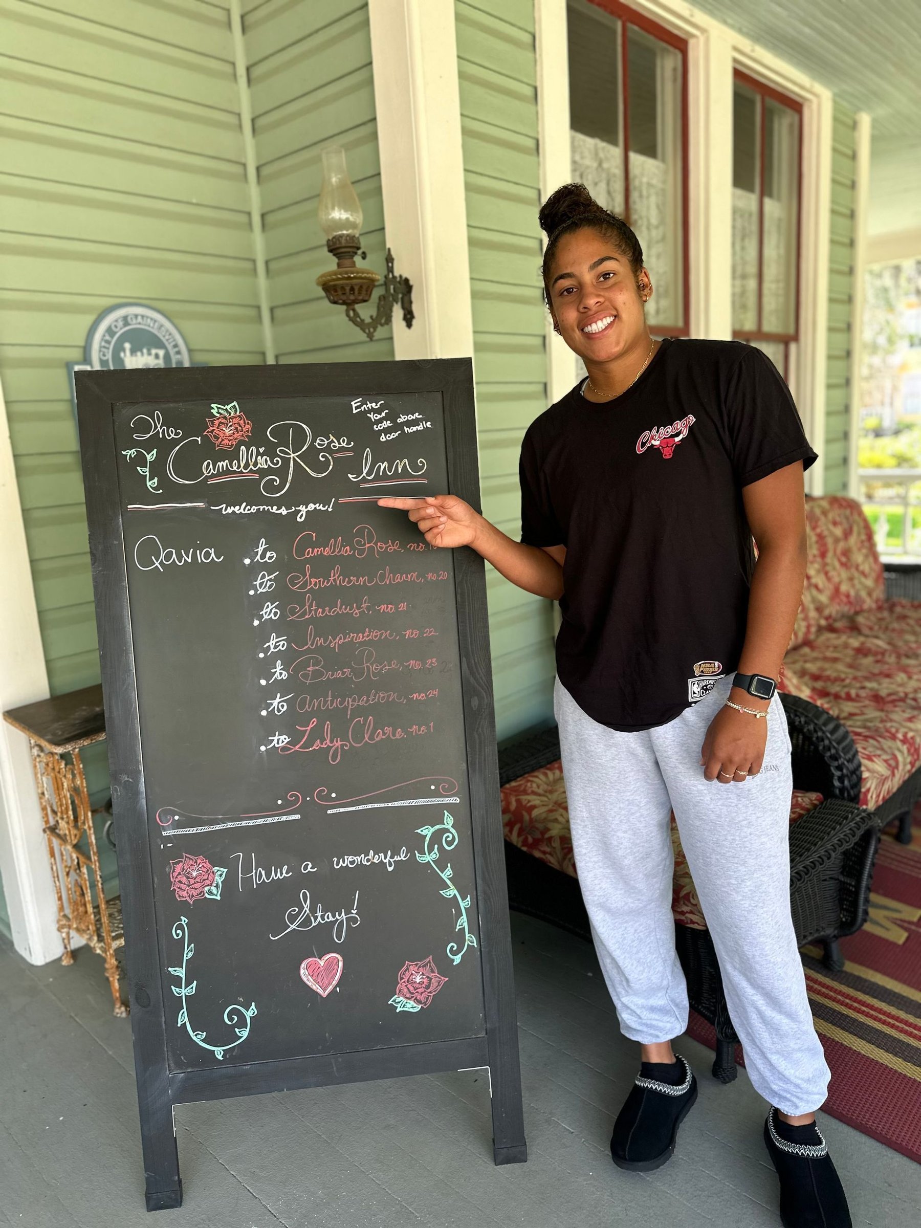 qavia Lopez checking in at the camellia rose inn