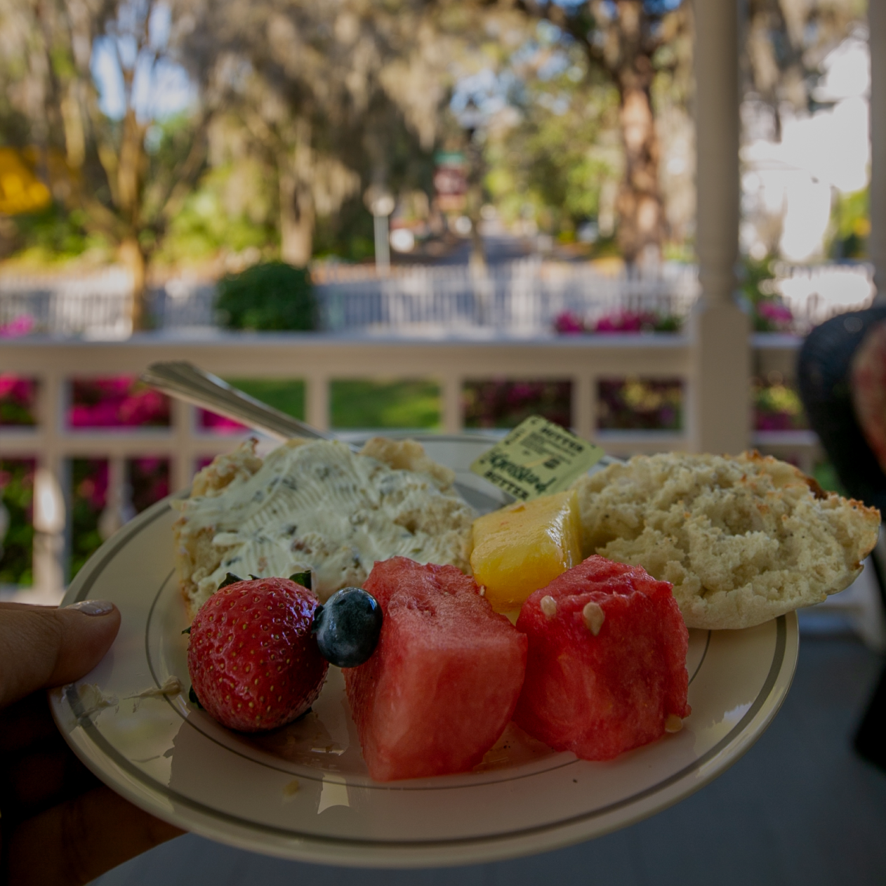 breakfast plate of continental breakfast at camellia rose inn