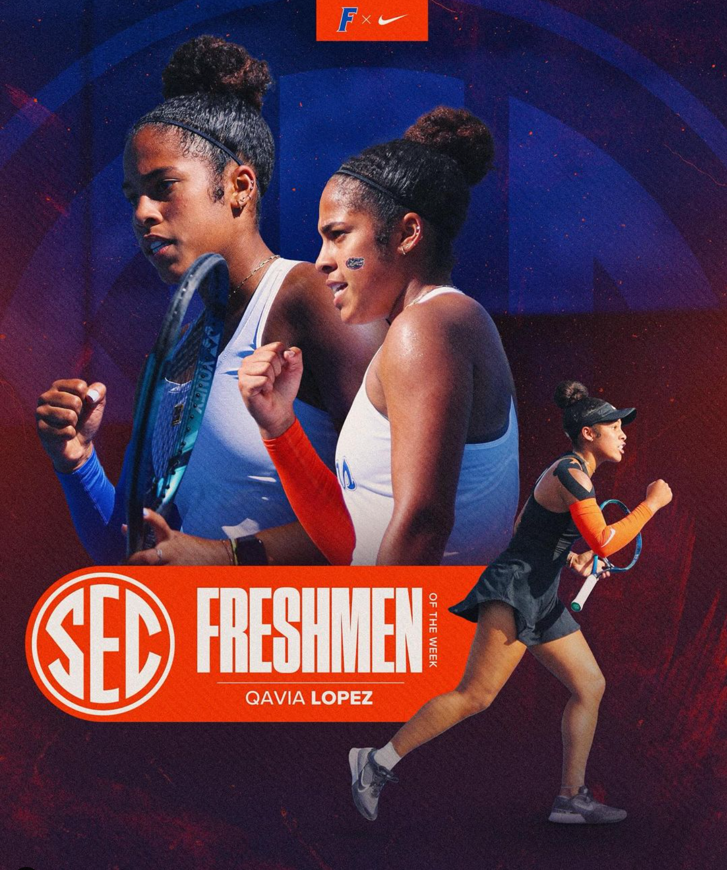 freshmen tennis player qavia lopez uf student