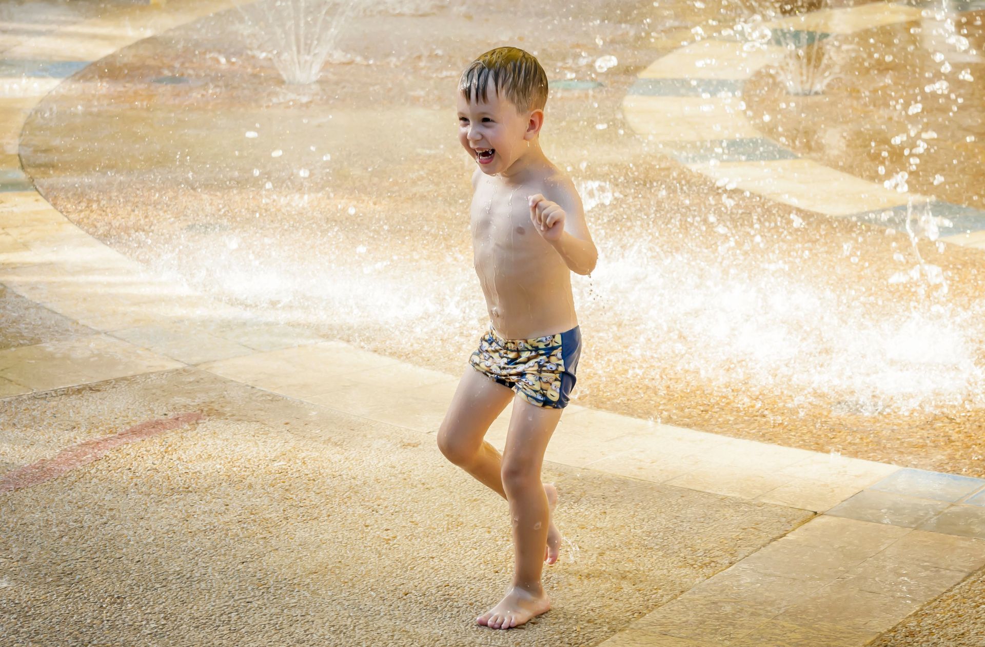 smiling boy in water park