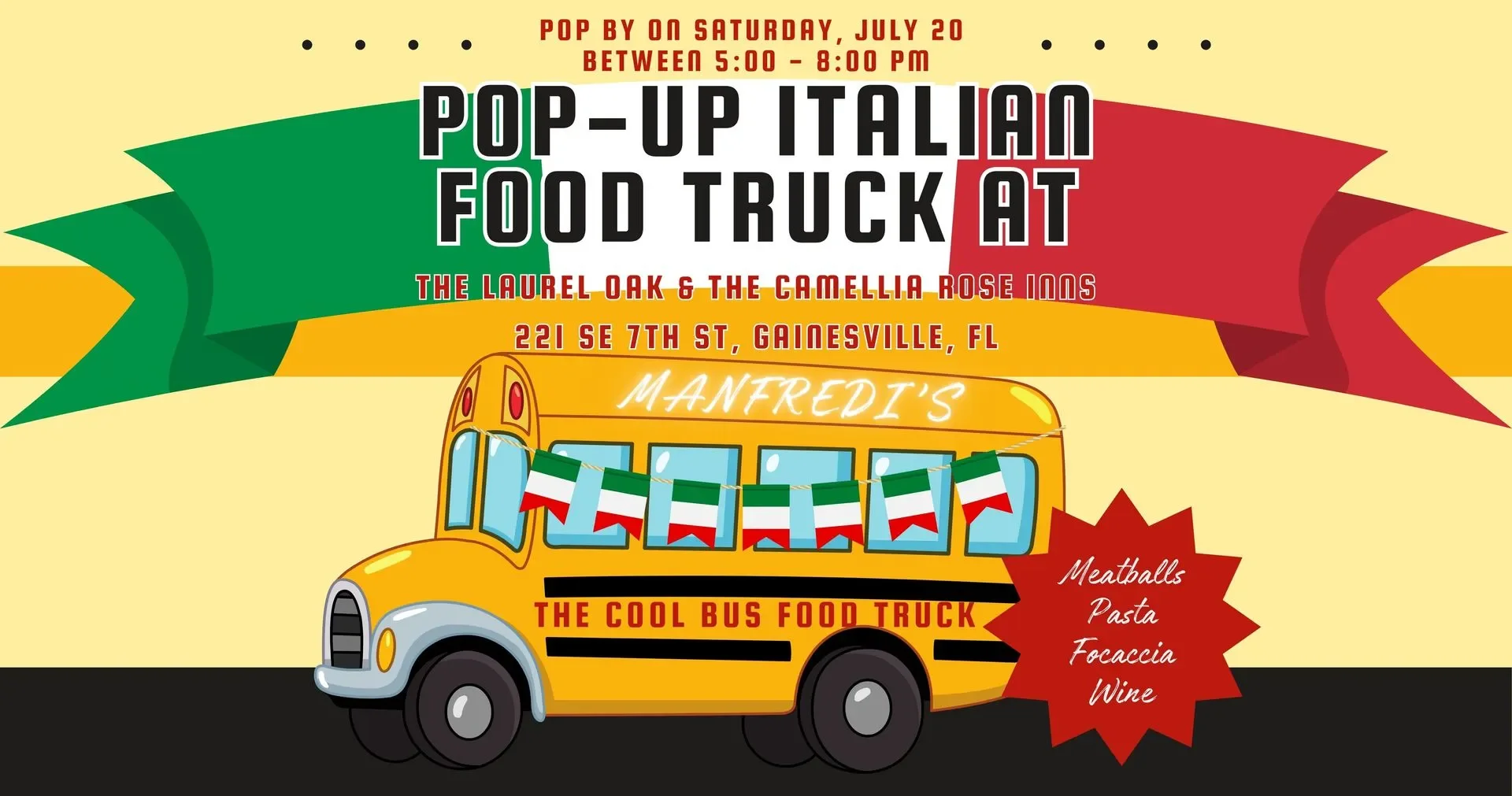 Pop-up Italian food truck at the Laurel Oak Inn