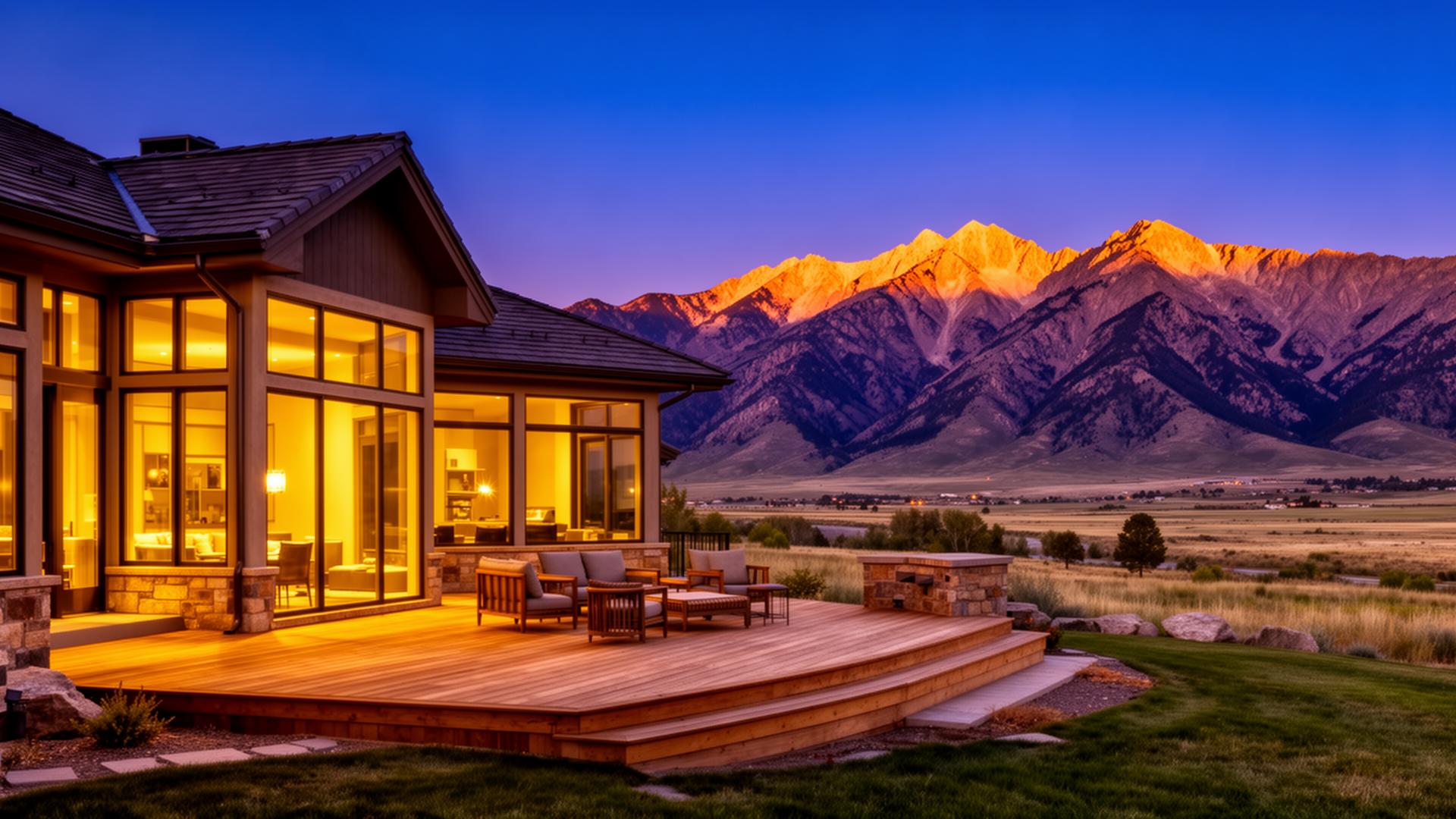 Wyoming home with mountain views at dusk