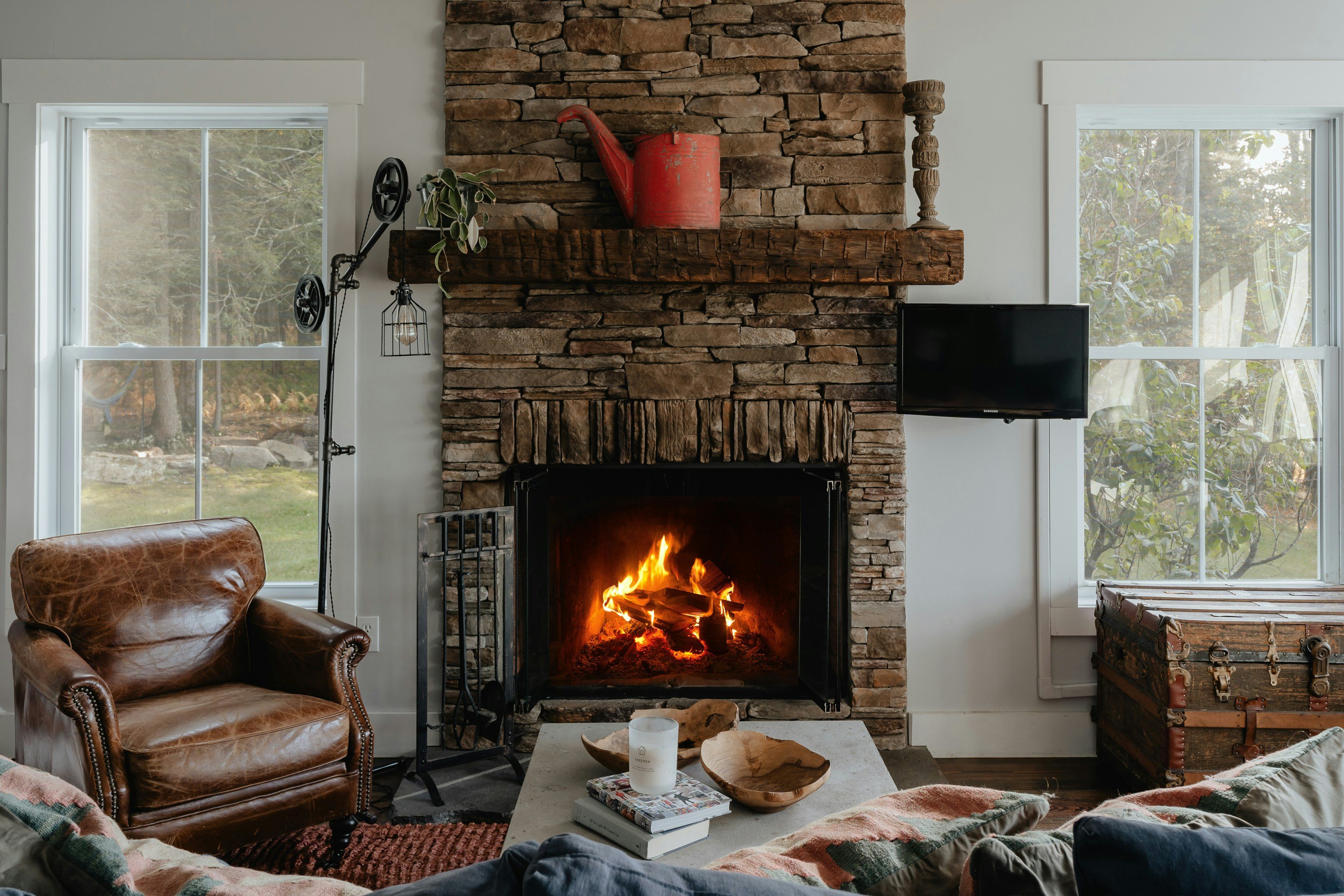 Cozy fireplace in a Wyoming home