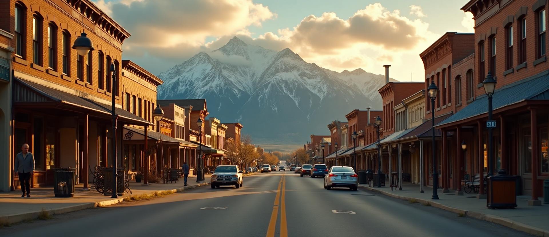 Downtown Sheridan Main Street with mountain backdrop