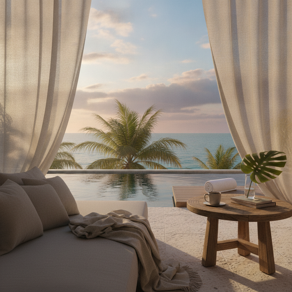 Private rooftop terrace with plunge pool and sun loungers on a two-bedroom penthouse in Tulum, Quintana Roo