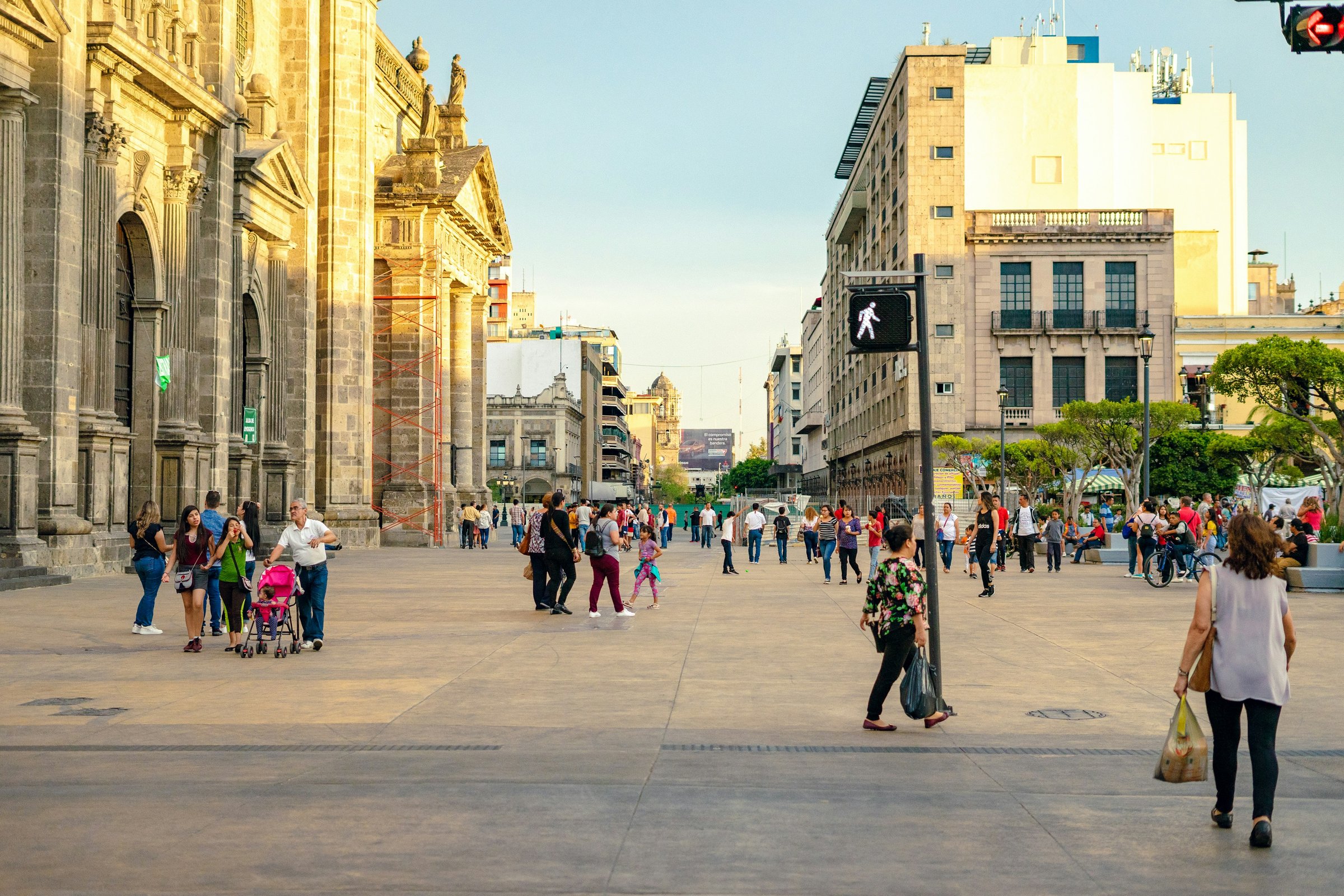 Las 9 Esquinas in central Guadalajara, colonial stone buildings and narrow streets in daytime