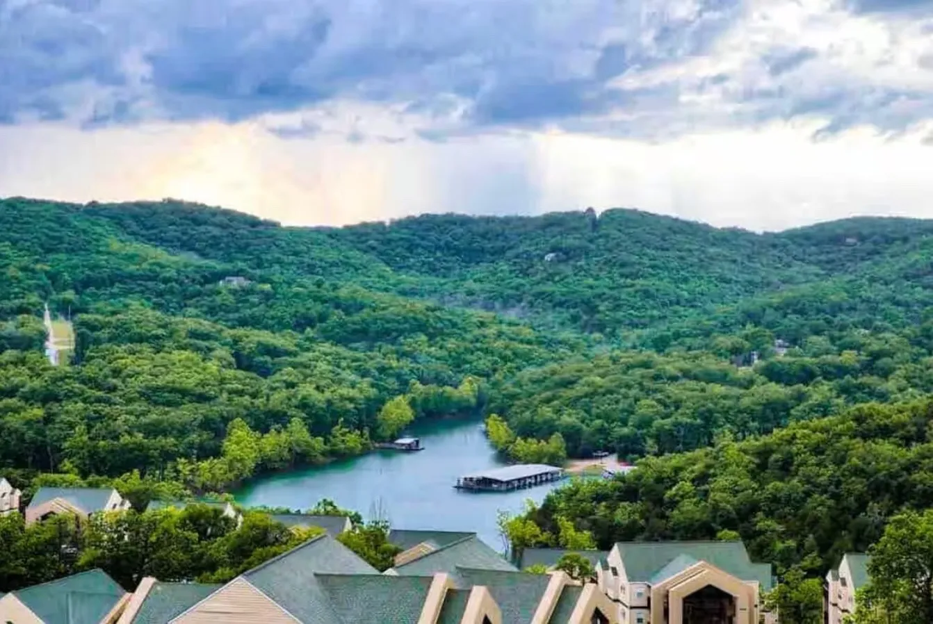 Incredible aerial view of The Cliffs Resort at Table Rock Lake in Branson, MO