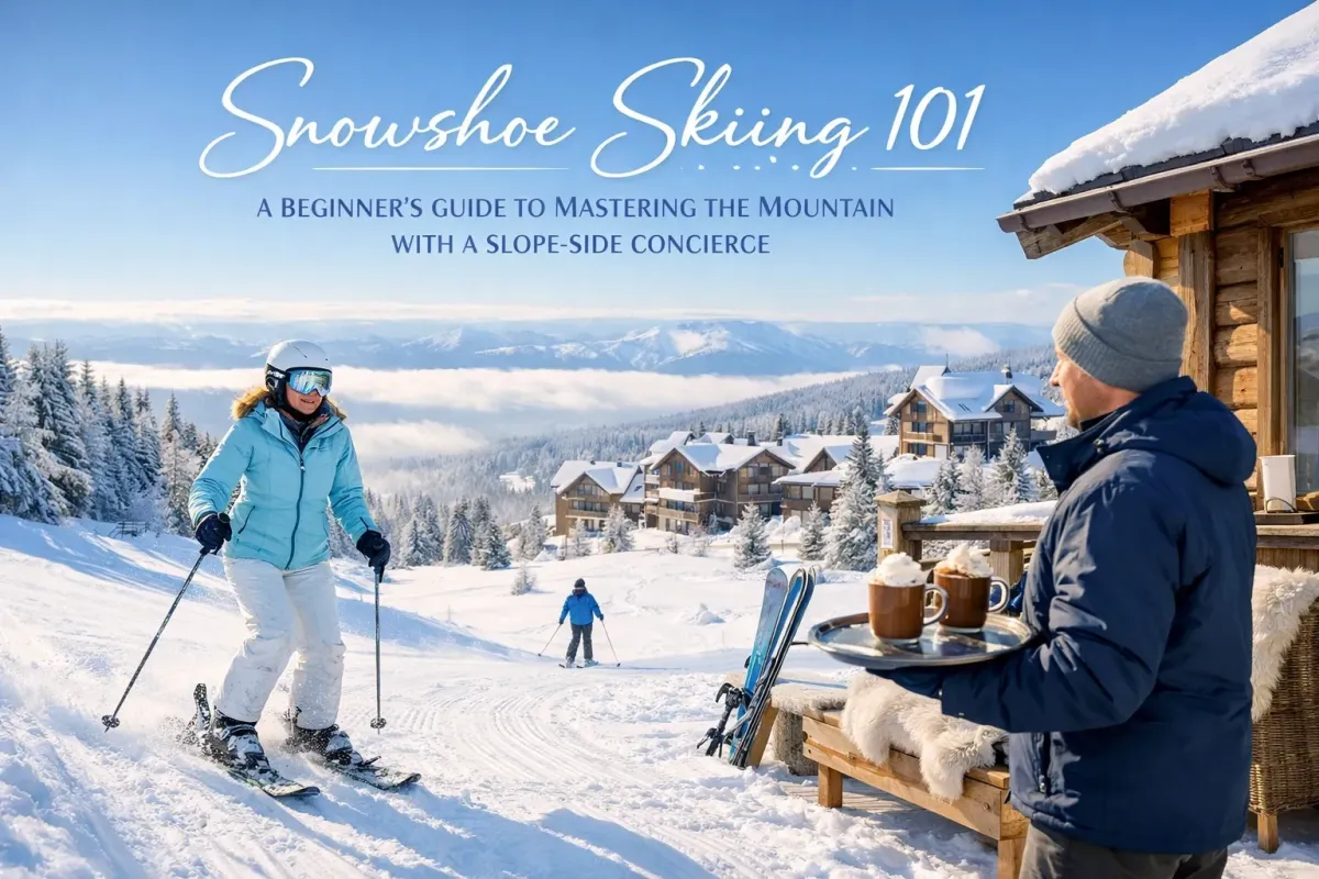 Beginner skier near Ballhooter Lift at Snowshoe Mountain with slope-side lodging