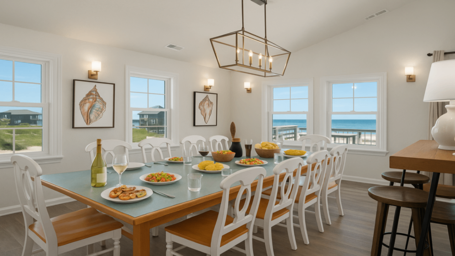 Oceanfront dining room at a LuxStay USA estate
