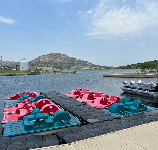 Boats at Elmer Thomas Lake at Wichita Mountains Wildlife Refuge