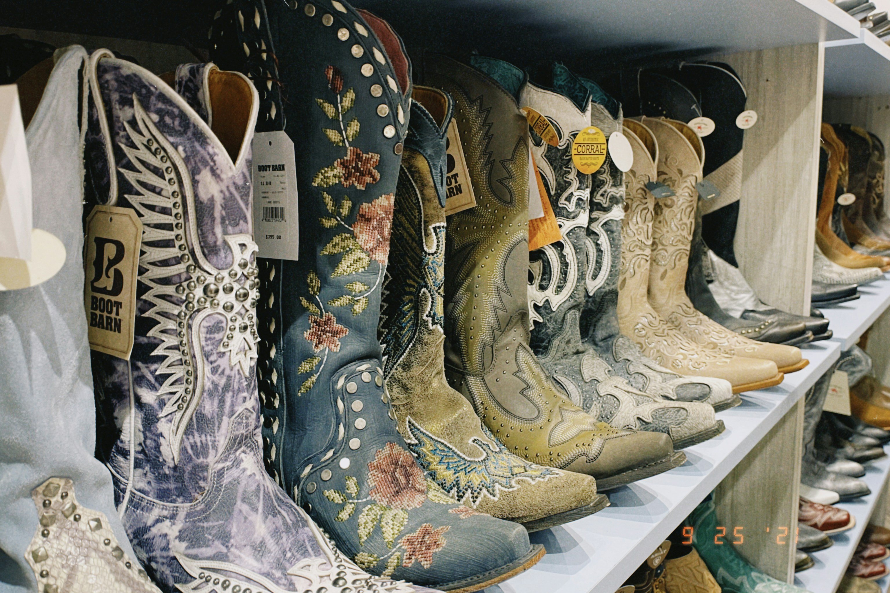 Cowboy boots on a store shelf