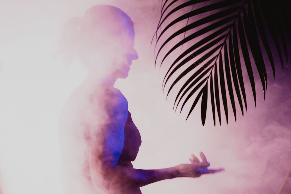 Atmospheric stage shot at Domingo Gigante de Rock, smoke and palm at Rancho Poco a Poco