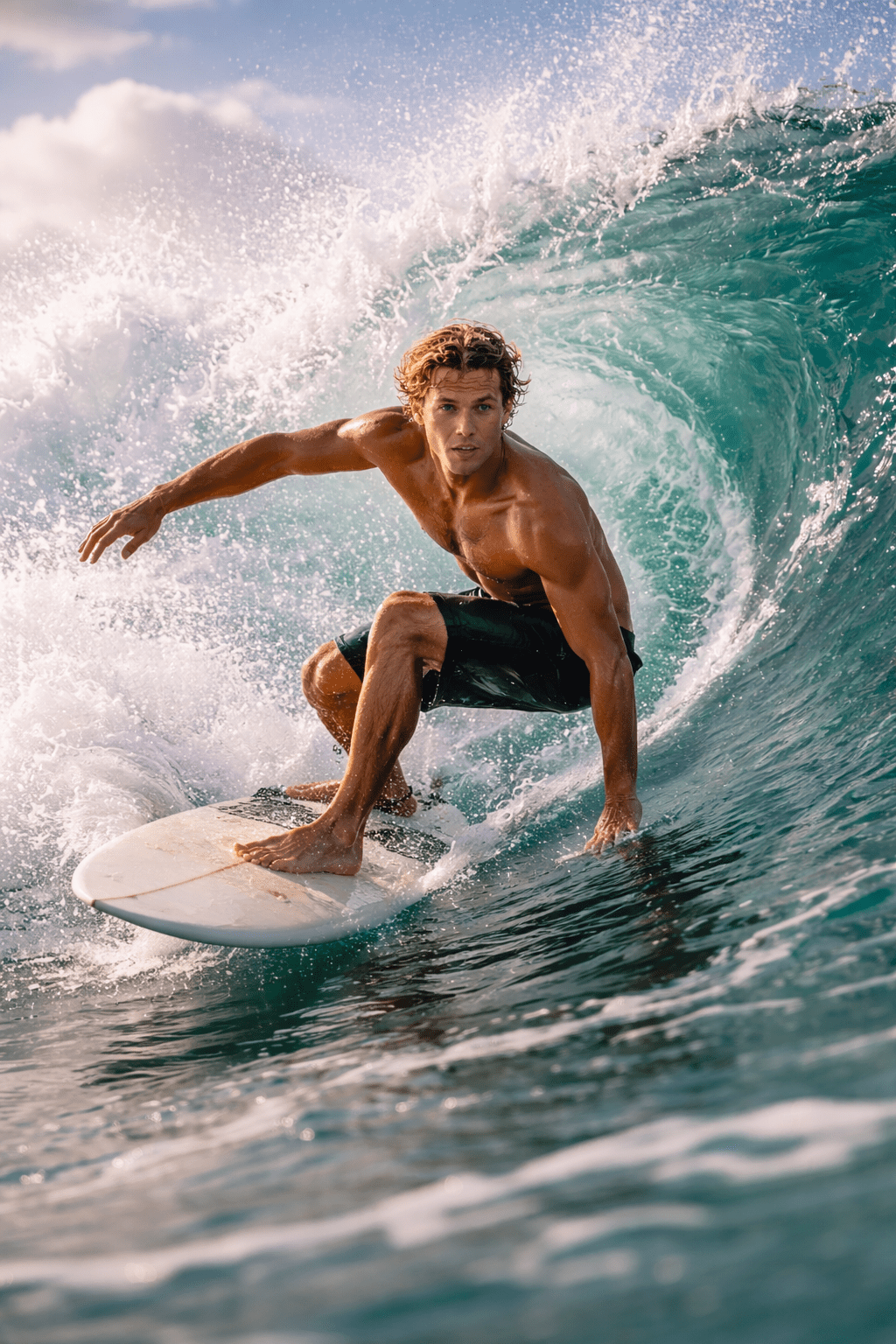 Carving through the turquoise wave