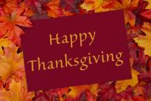 A banner on leaves saying Happy Thanksgiving