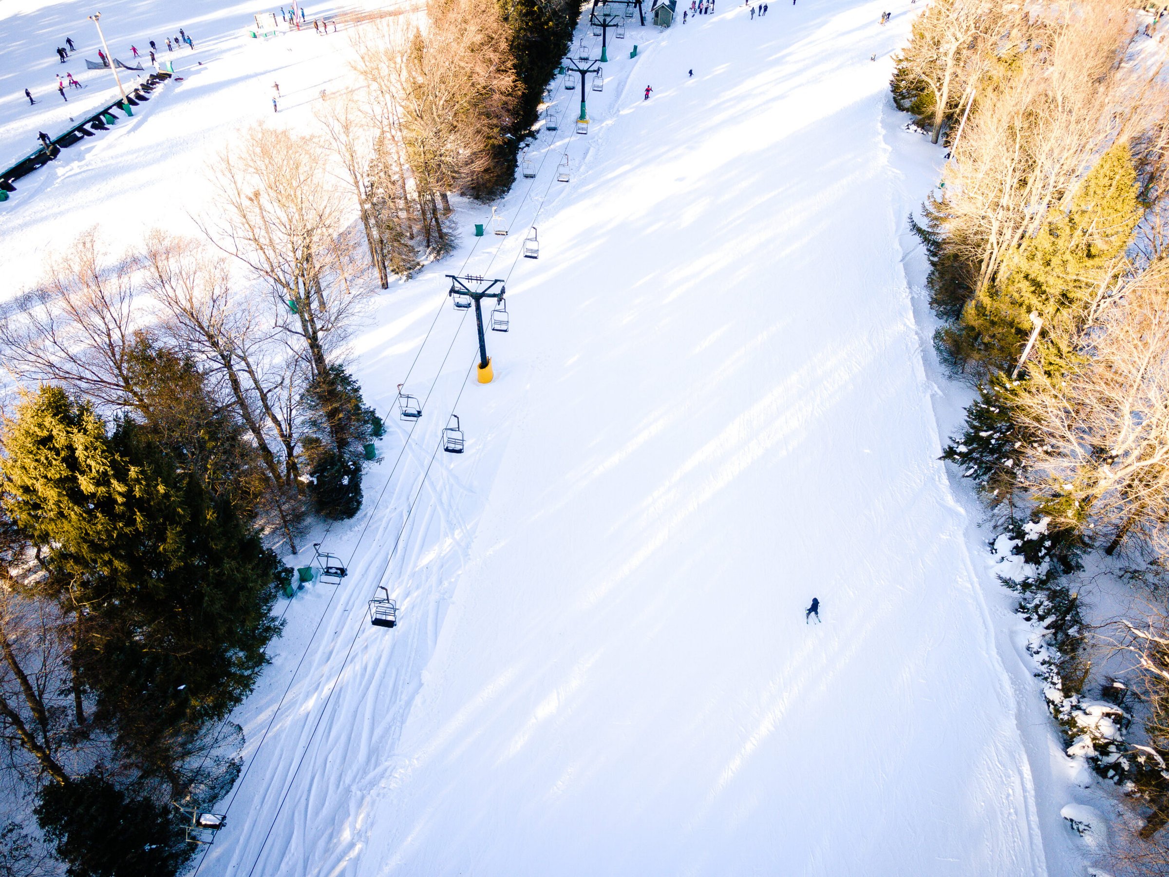 Aerial of Snow-covered Poconos Mountain