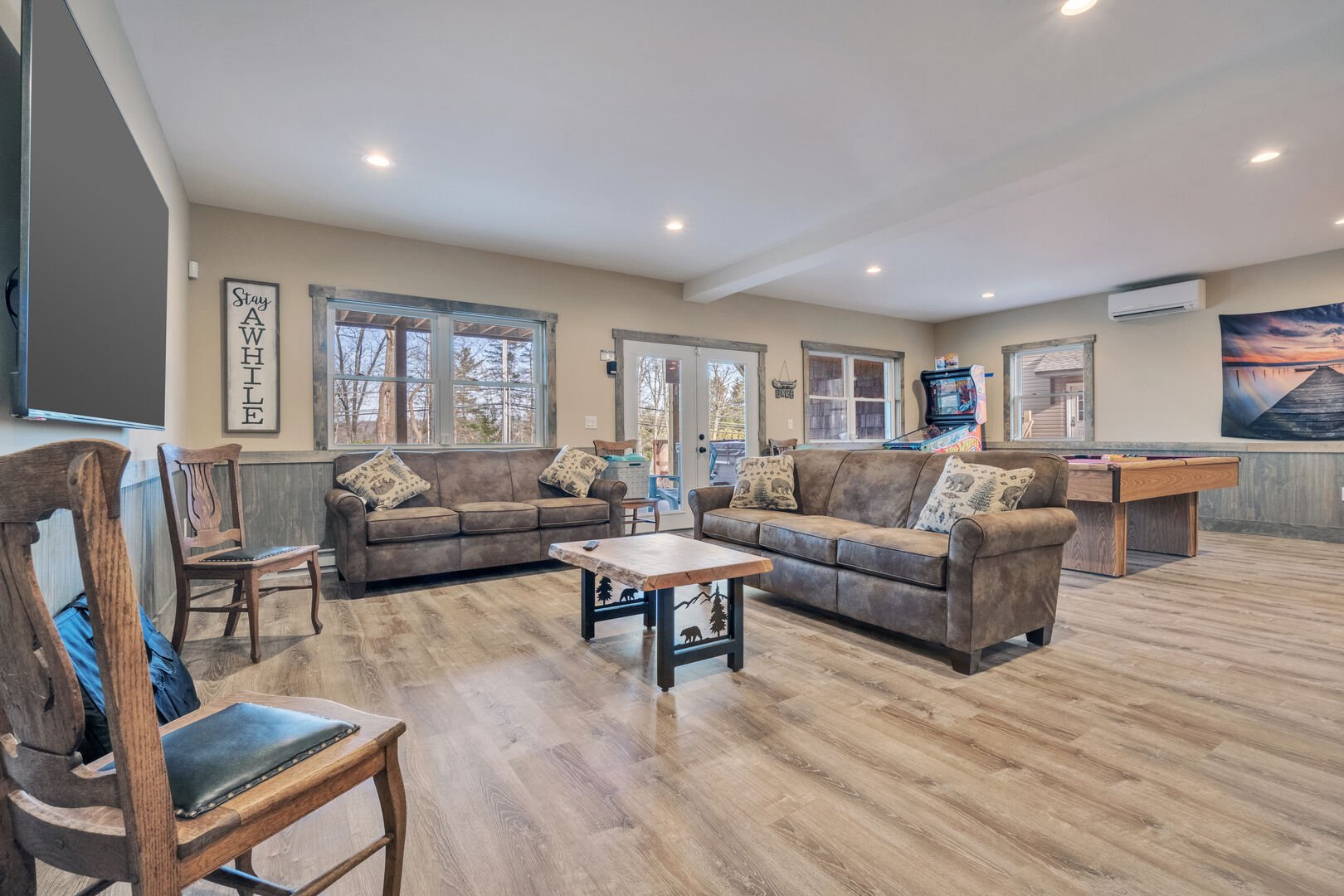 Living room area of our Bears Lair Poconos mansion rental