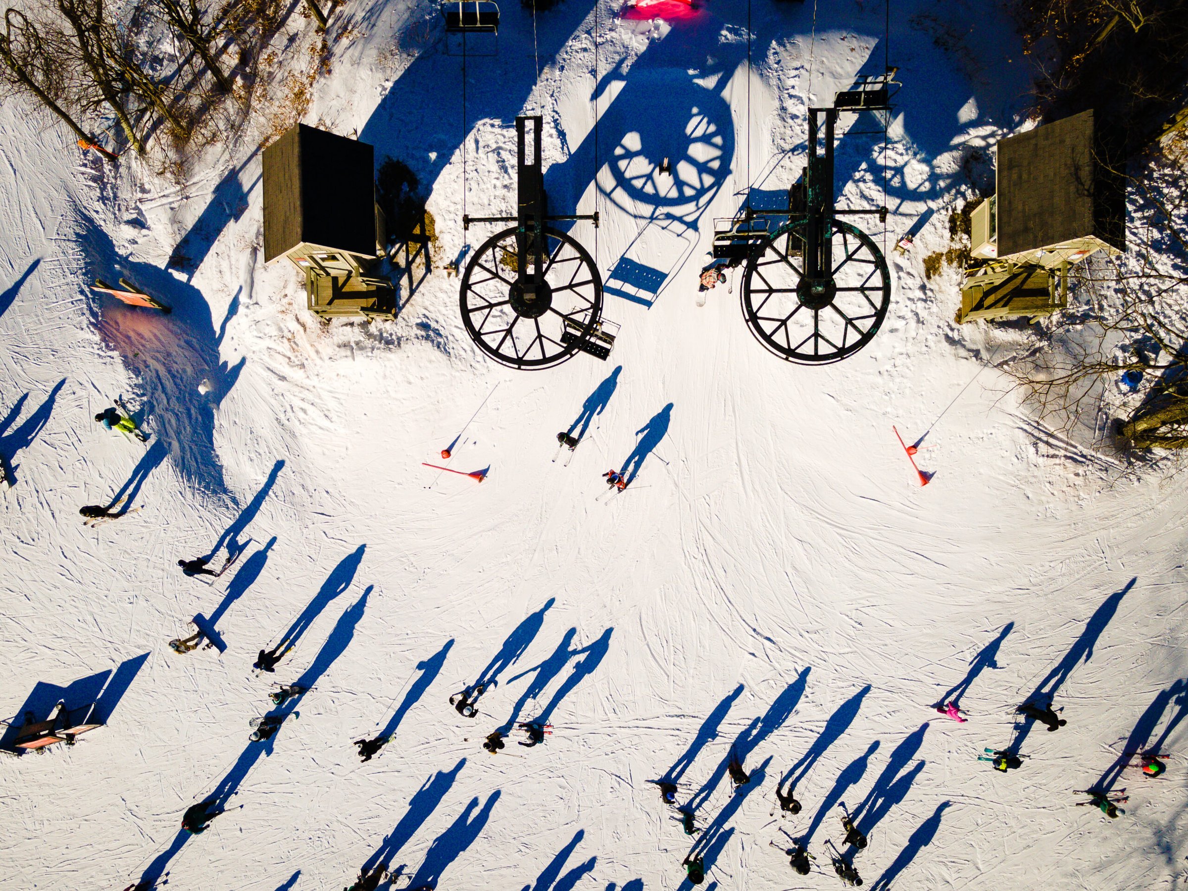 Aerial of Snow-covered Poconos Mountain